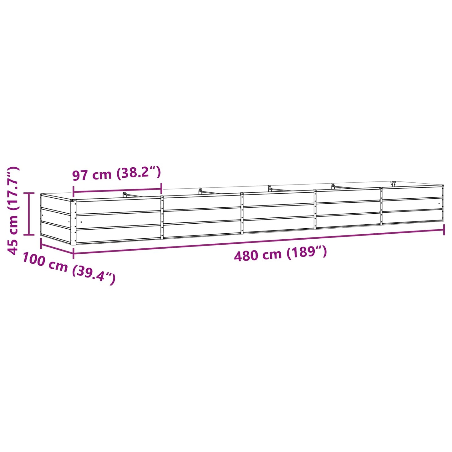 vidaXL Γλάστρα Ανοιχτό γκρι 195 x 100 x 45 εκ Επικαλυμμένος Χάλυβας