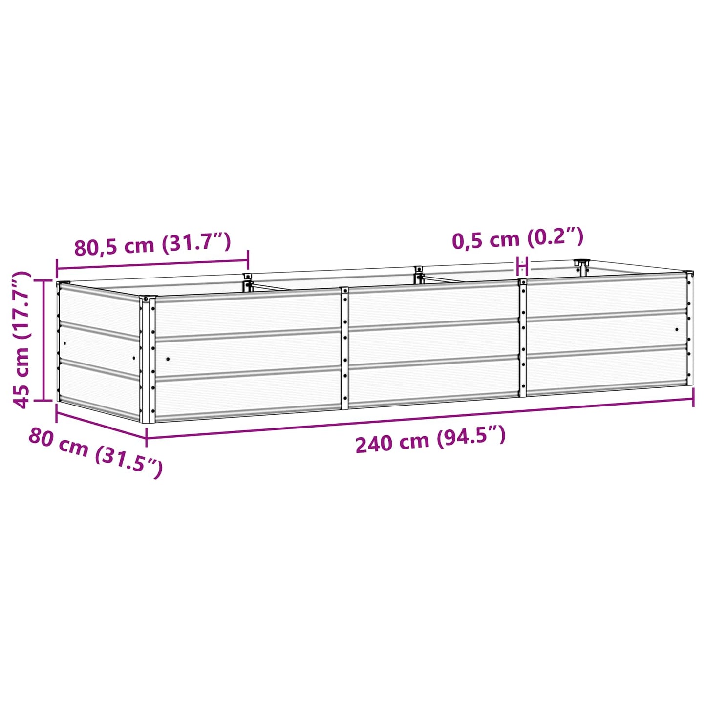 vidaXL Γλάστρα Ανθρακί 240 x 80 x 45 cm Ατσάλι