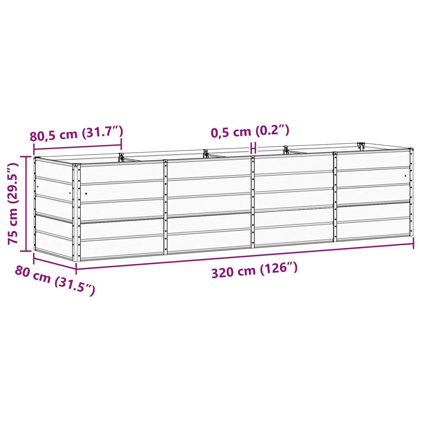 vidaXL Γλάστρα Ανθρακί 240 x 80 x 75 εκ. Ατσάλι