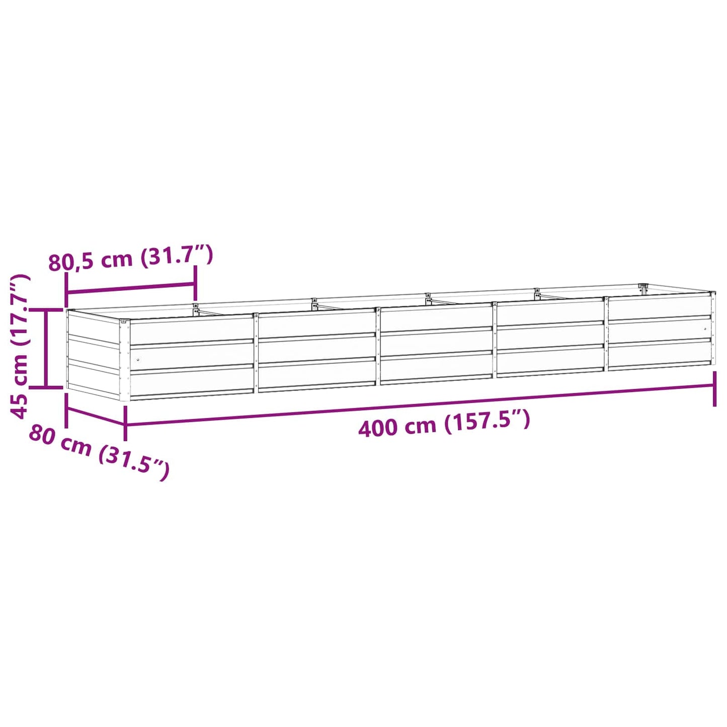 vidaXL Γλάστρα Ανθρακί 400 x 80 x 45 cm Ατσάλι