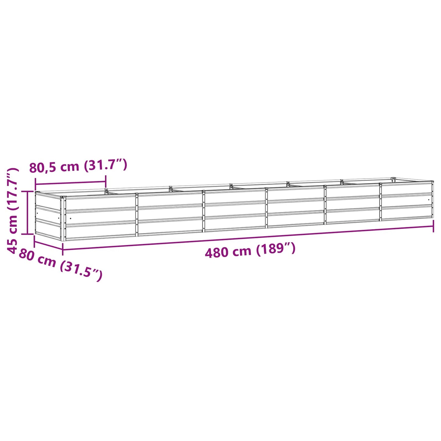 vidaXL Γλάστρα Ανθρακί 480 x 80 x 45 cm Ατσάλι