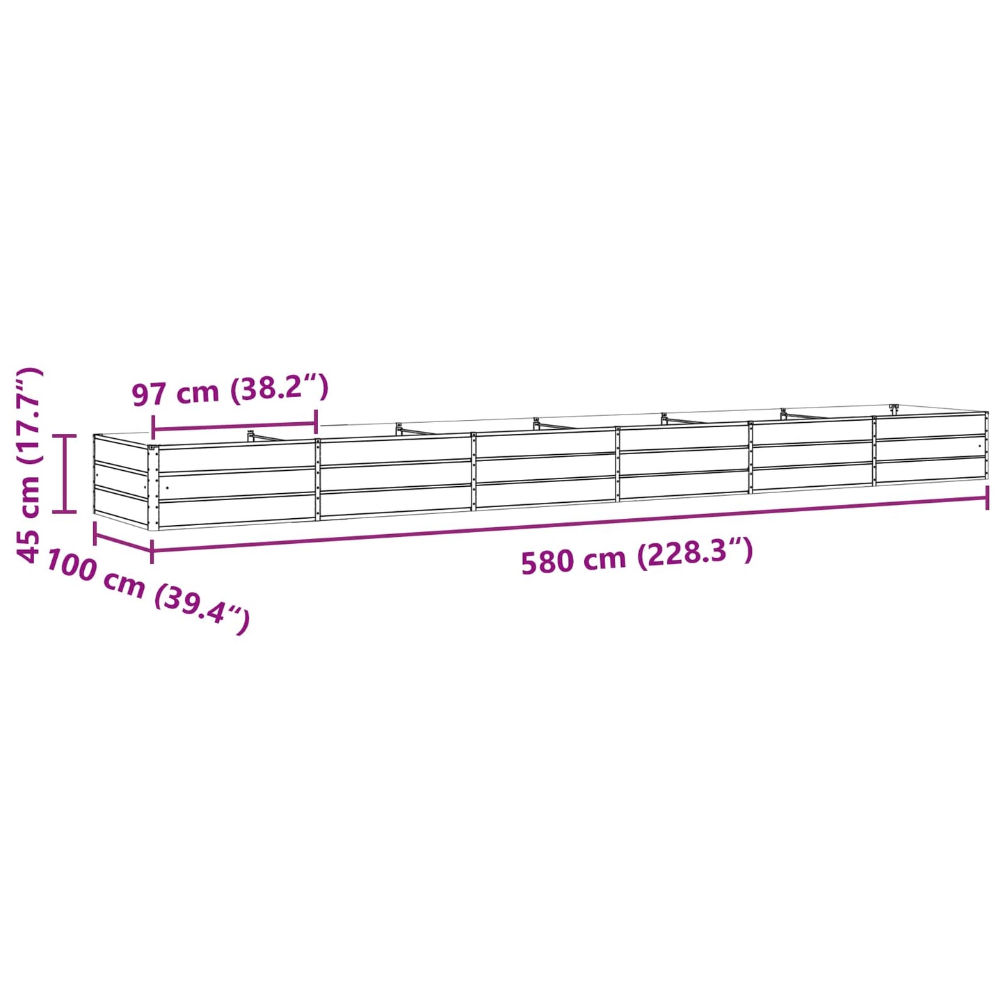 vidaXL Γλάστρα Ανθρακί 195 x 100 x 45 εκ Επικαλυμμένος Χάλυβας