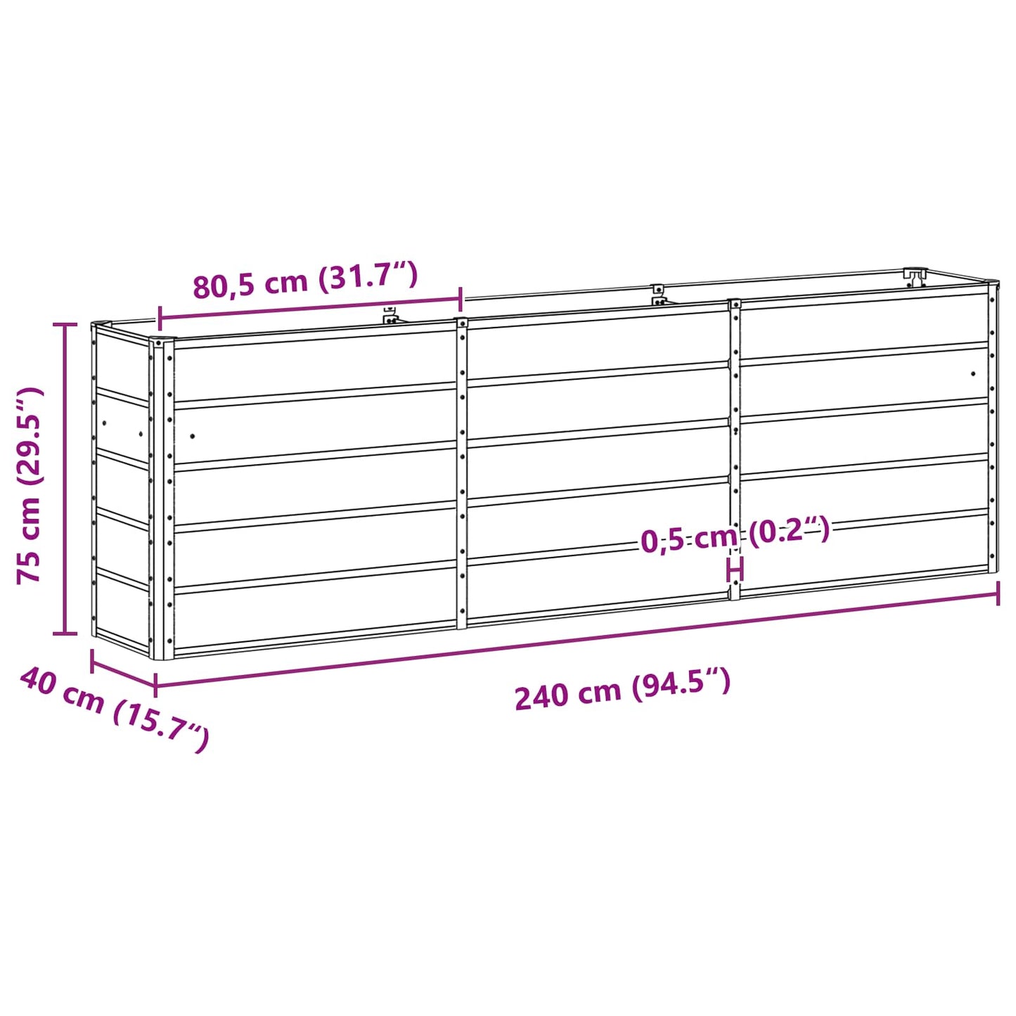 vidaXL Γλάστρα Πράσινο 240 x 40 x 75 εκ. Ατσάλι