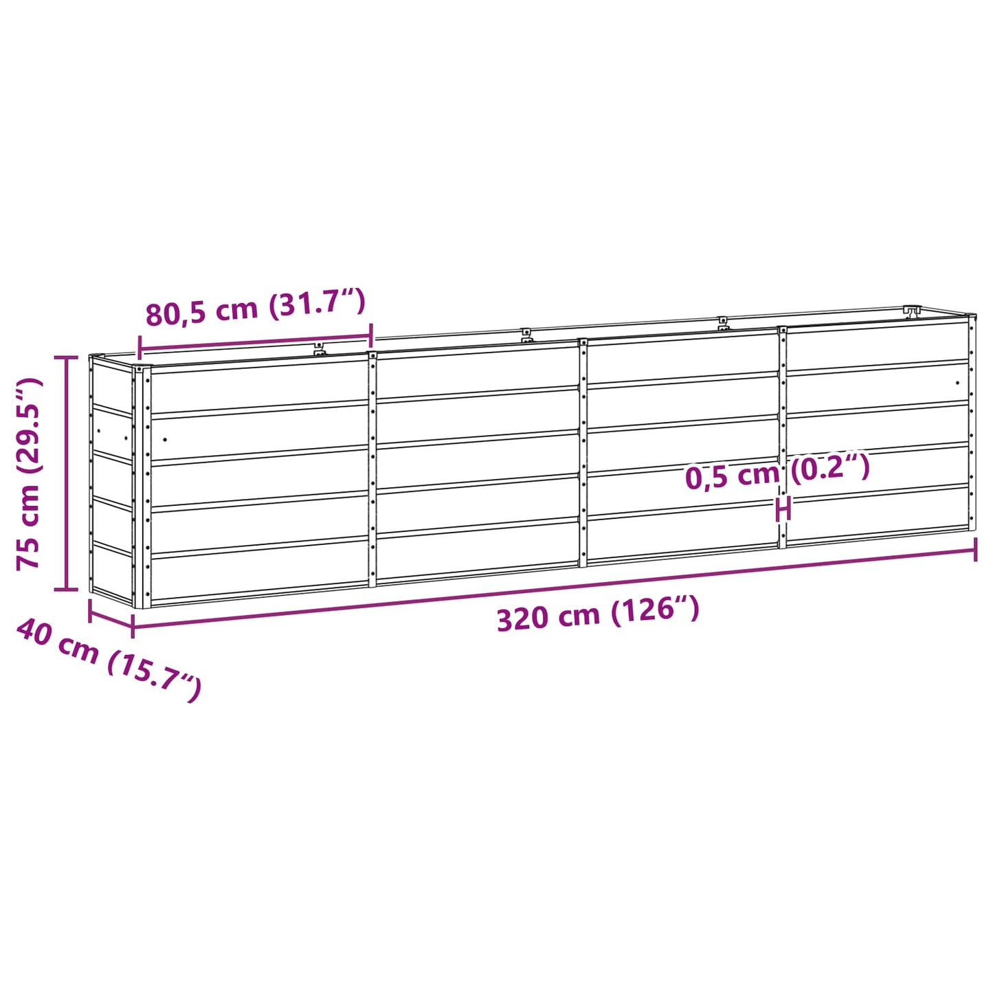 vidaXL Γλάστρα Πράσινο 320 x 40 x 75 εκ. Ατσάλι