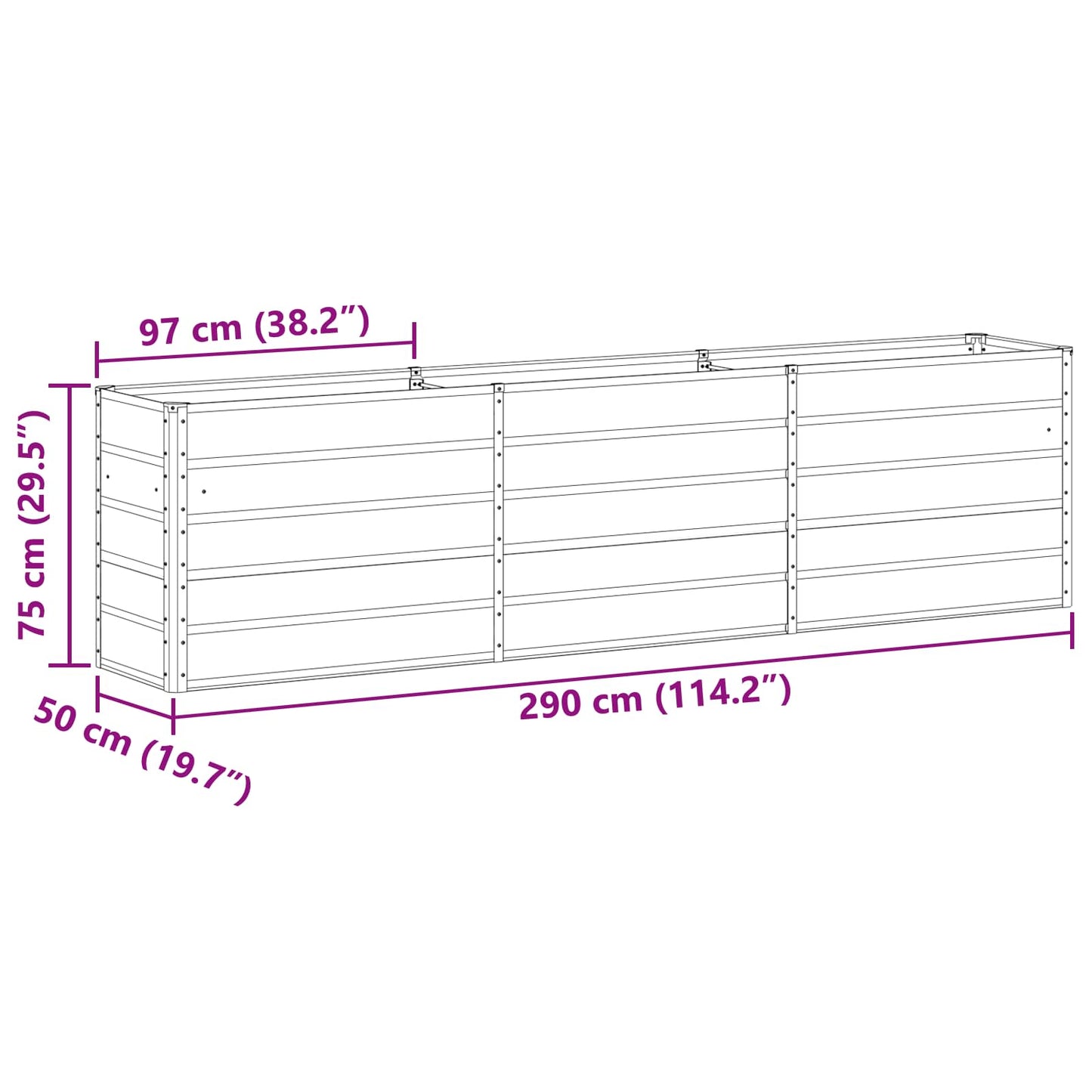 vidaXL Γλάστρα Παστέλ Πράσινο 290 x 90 x 77 εκ Επικαλυμμένος Χάλυβας