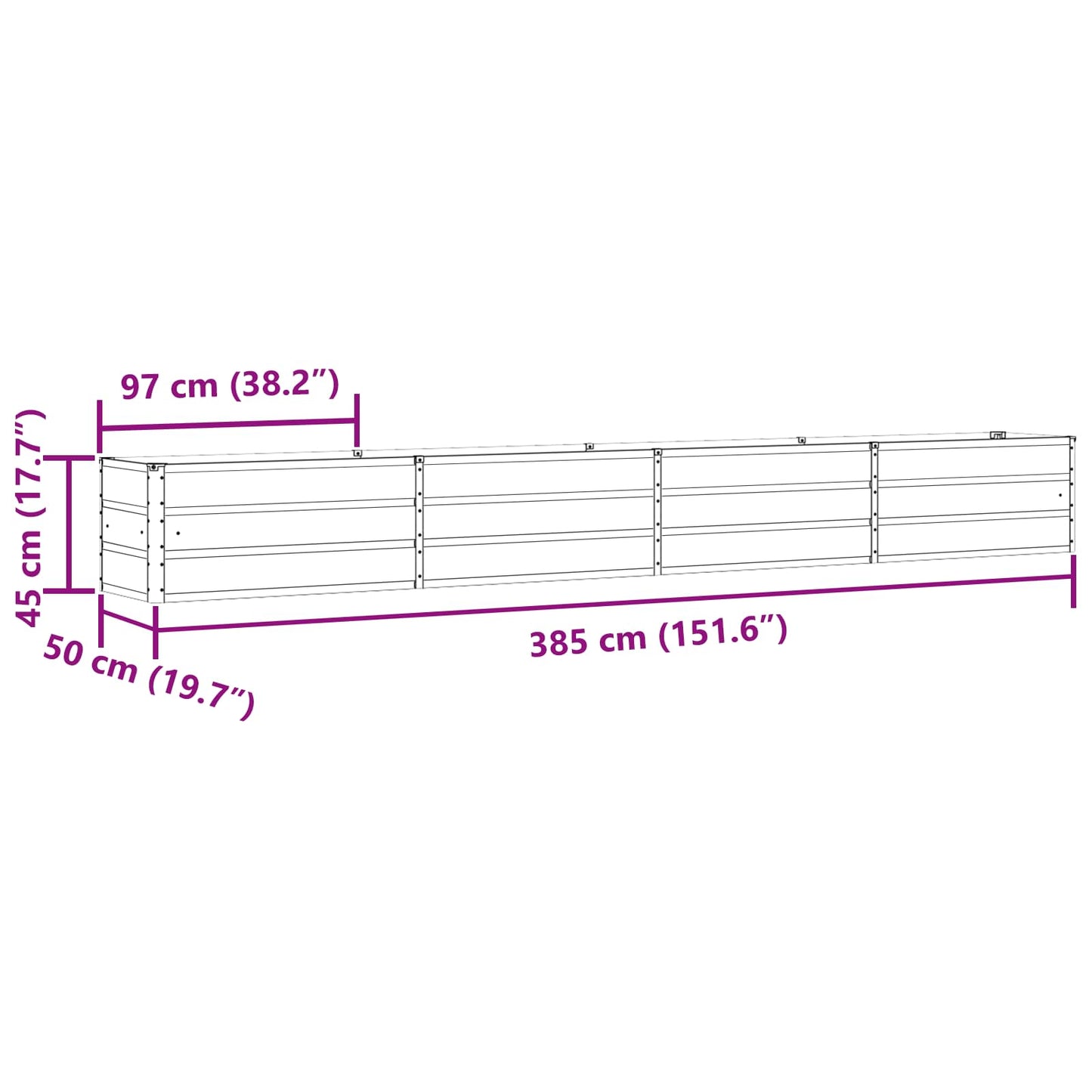 vidaXL Γλάστρα Παστέλ Πράσινο 385 x 50 x 45 εκ Επικαλυμμένος Χάλυβας