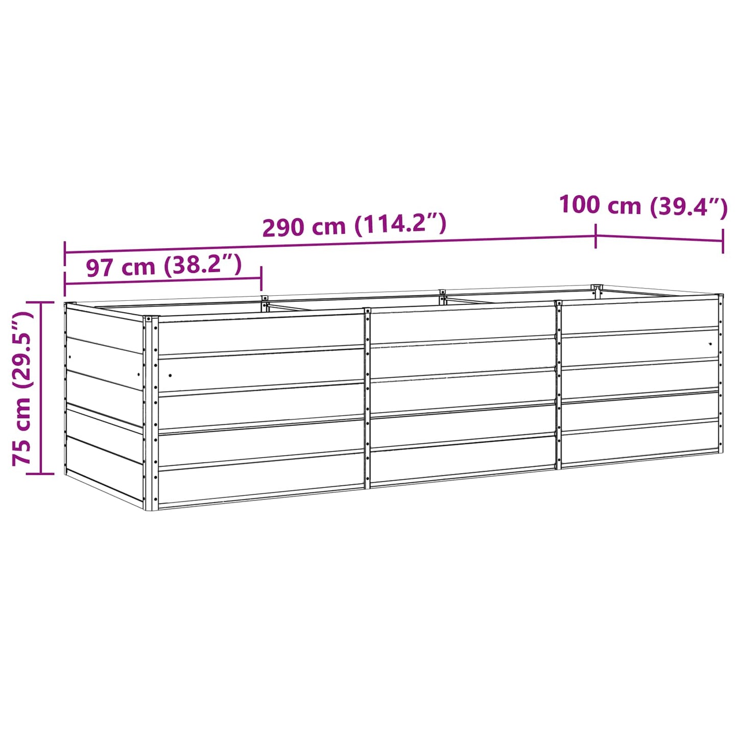 vidaXL Γλάστρα Παστέλ Πράσινο 195 x 100 x 45 εκ Επικαλυμμένος Χάλυβας