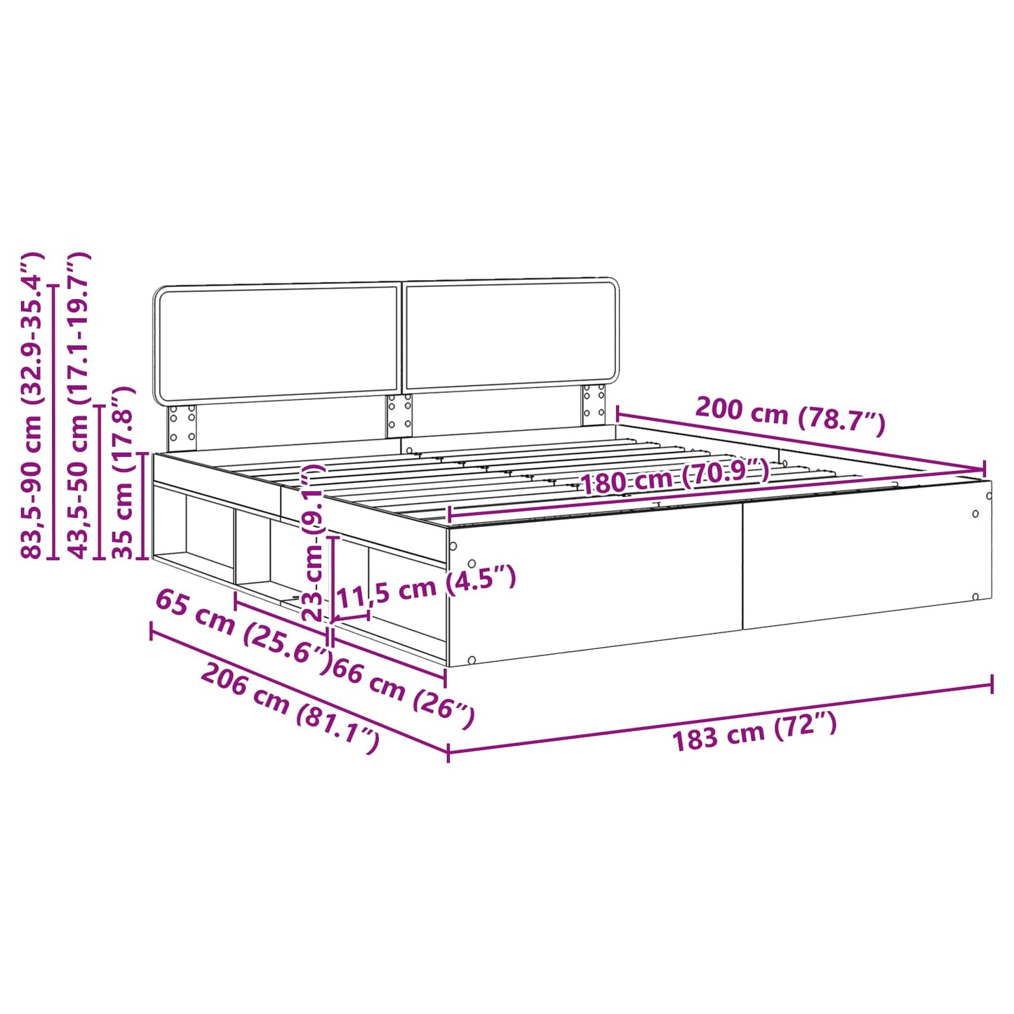 vidaXL Σκελετός Κρεβατιού Καρυδιά Χειροποίητης Εργασίας 180 x 200 cm