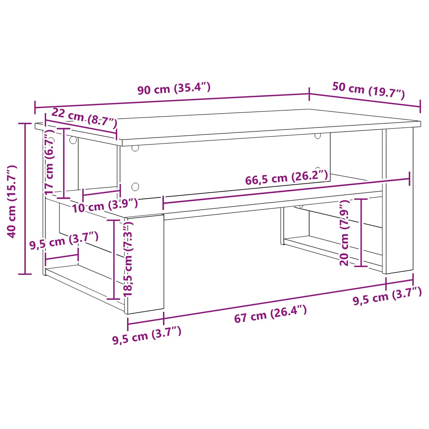 vidaXL Τραπεζάκι σαλονιού Σκυρόδεμα Γκρι 90 x 50 x 40 cm