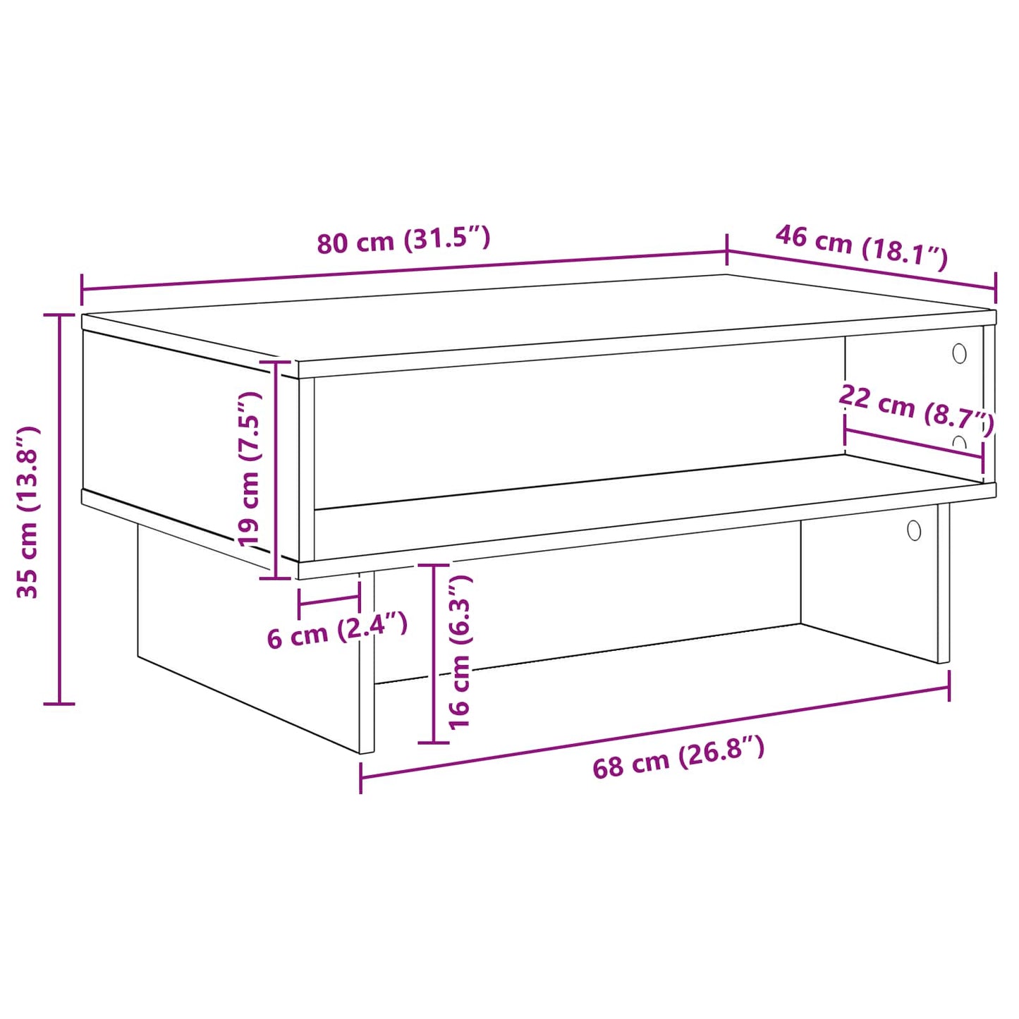 vidaXL Τραπεζάκι σαλονιού Γκρι Sonoma 80 x 46 x 35 εκ.
