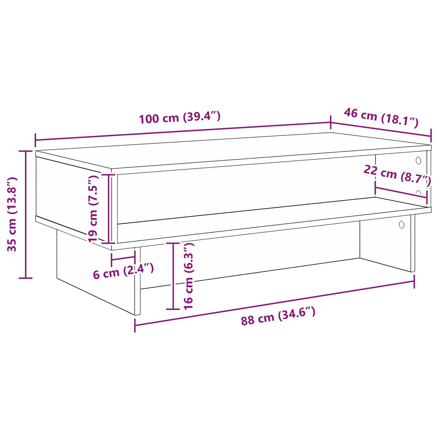 vidaXL Τραπεζάκι σαλονιού Καπνιστό Δρύς 100 x 46 x 35 εκ.