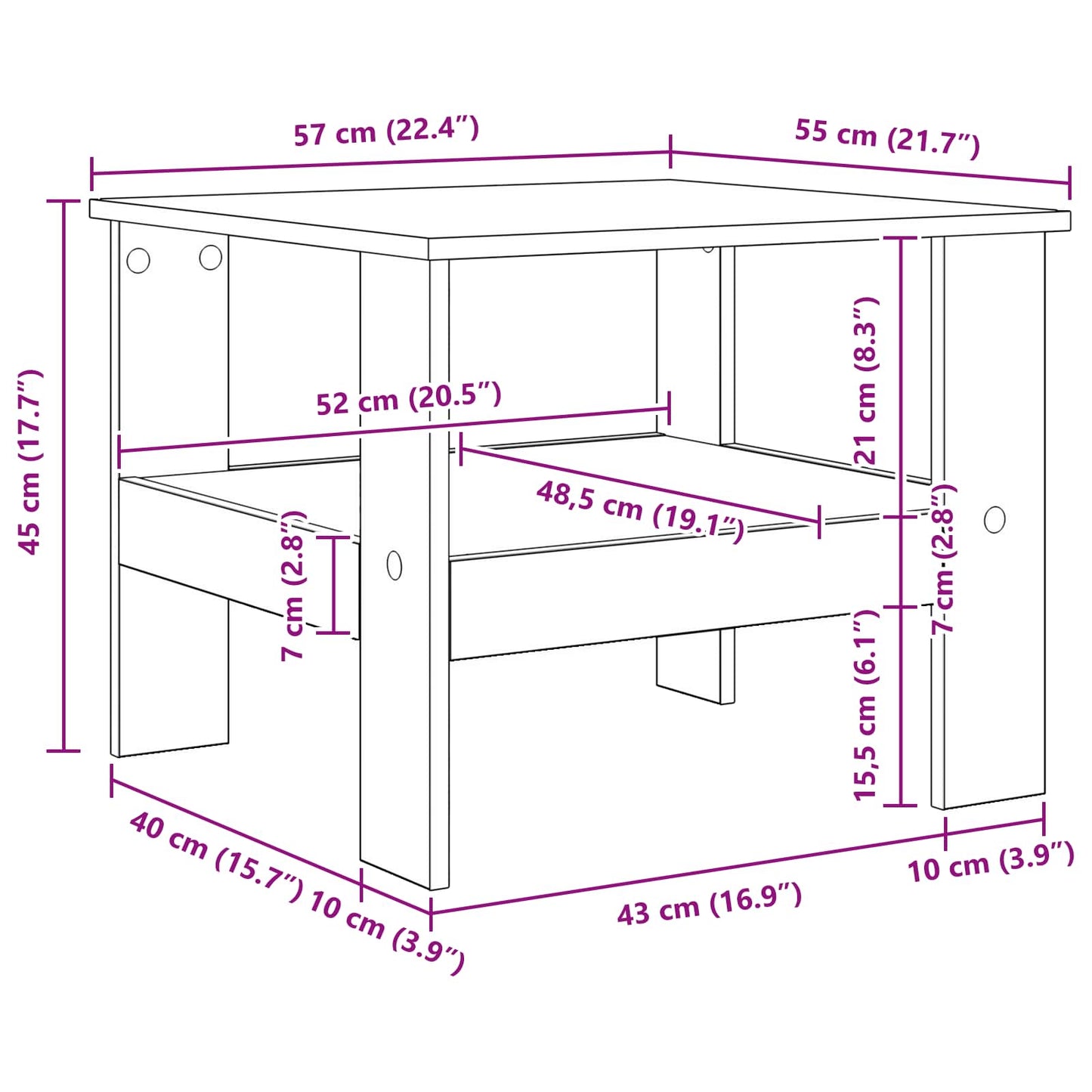 vidaXL Τραπεζάκι σαλονιού Σκυρόδεμα Γκρι 57 x 55 x 45 εκ
