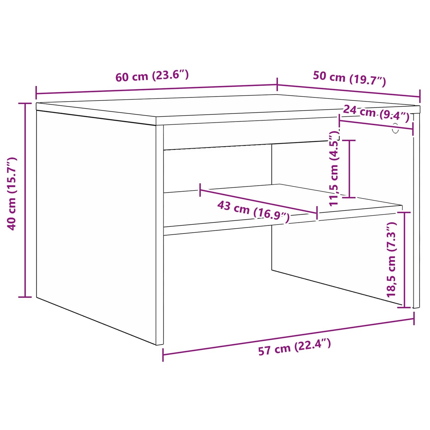vidaXL Τραπεζάκι σαλονιού Γκρι Sonoma 60 x 50 x 40 εκ