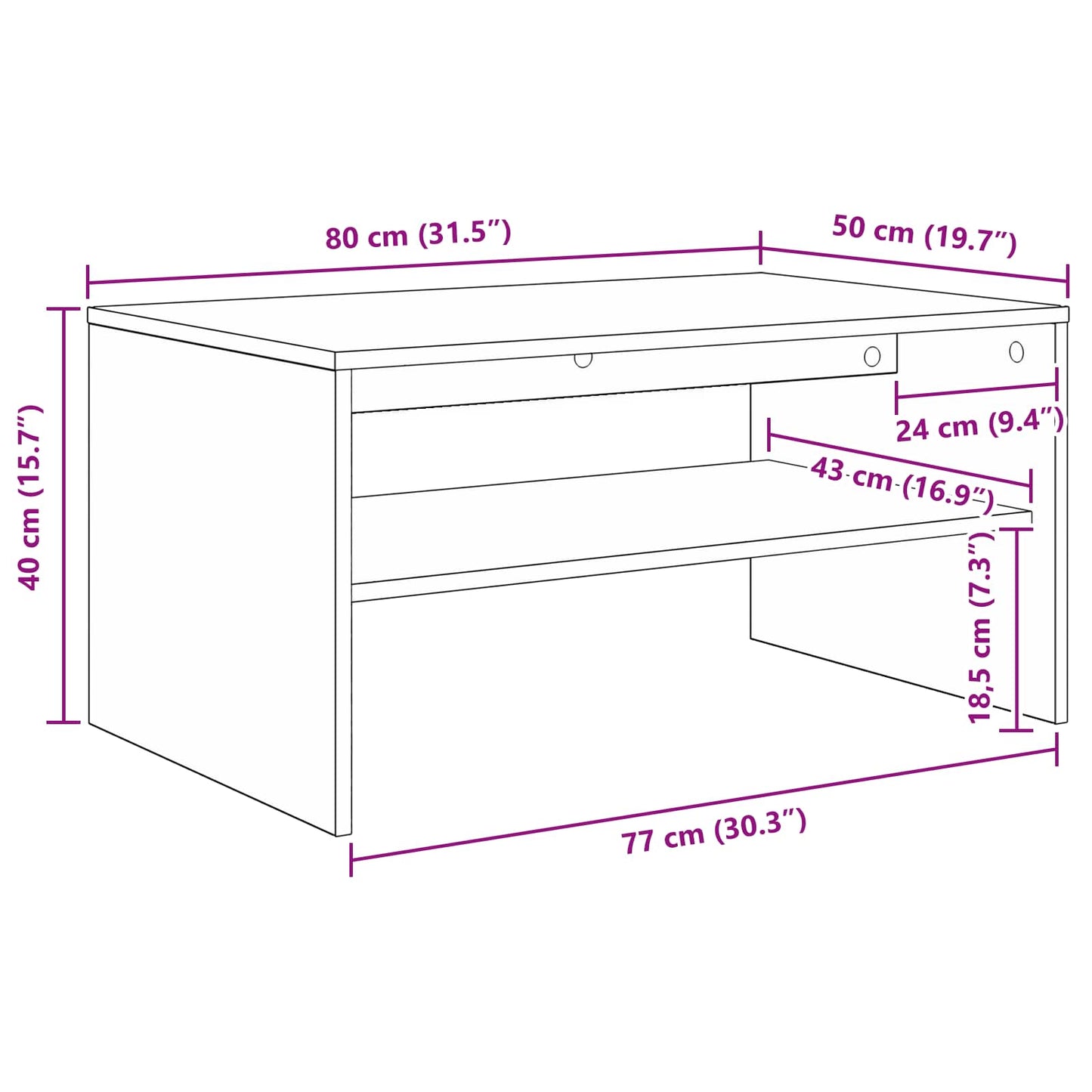 vidaXL Τραπεζάκι σαλονιού Γκρίζο Σονομα 80 x 50 x 40 cm