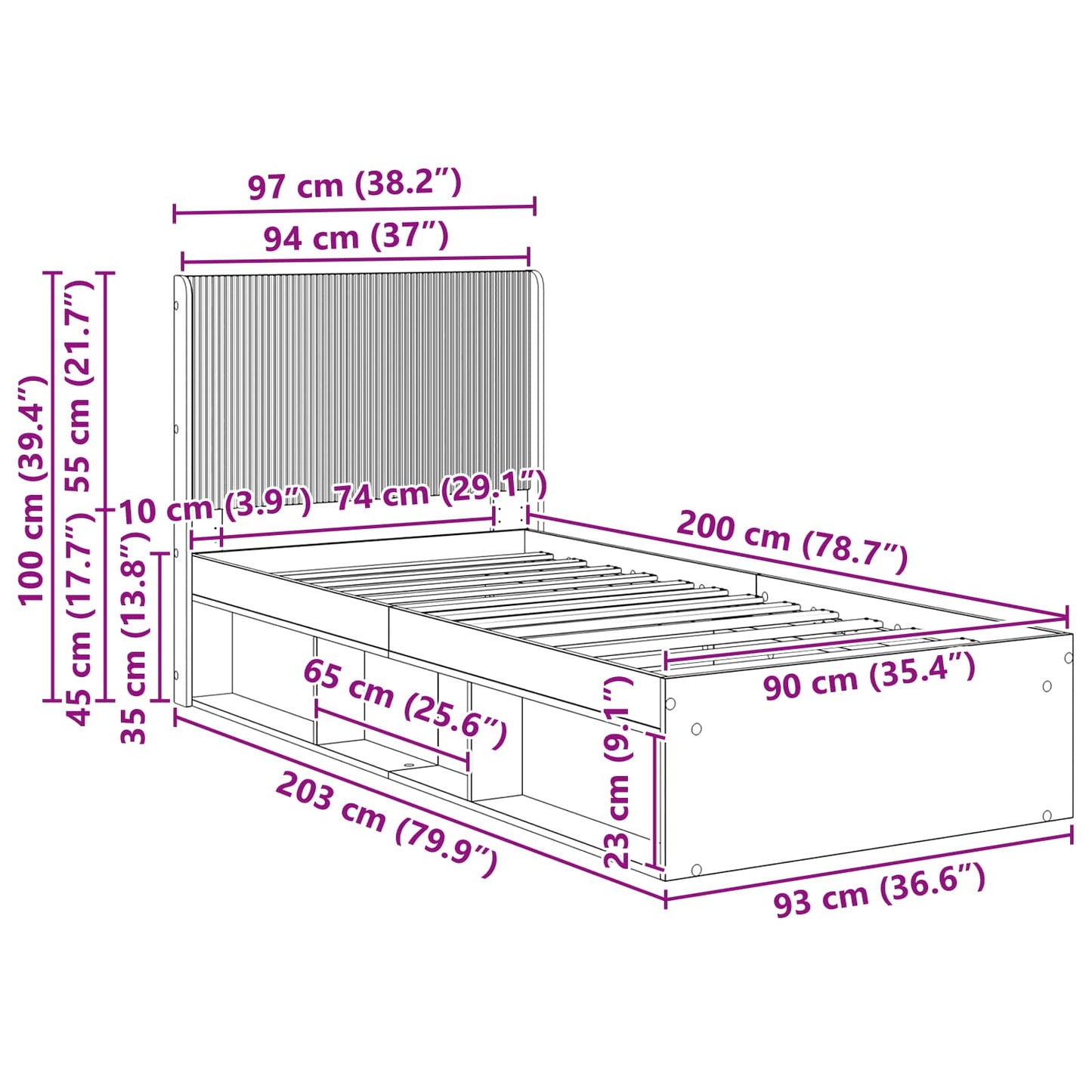 vidaXL Καλάθι με αποθήκη και κεφαλάρι Artisan Δρυς 90 x 200 cm