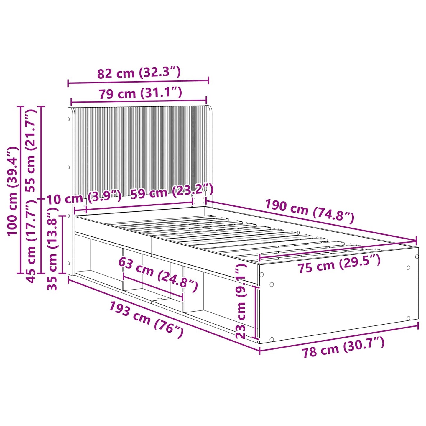 vidaXL Καλάθι με αποθήκη και κεφαλάρι Λευκό 75 x 190 cm