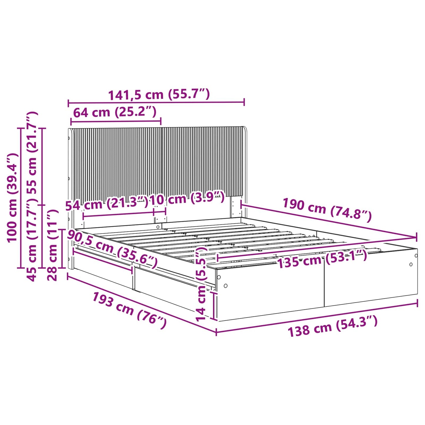 vidaXL Καλάθι με αποθήκη και κεφαλάρι Sonoma Δρυς 135 x 190 cm