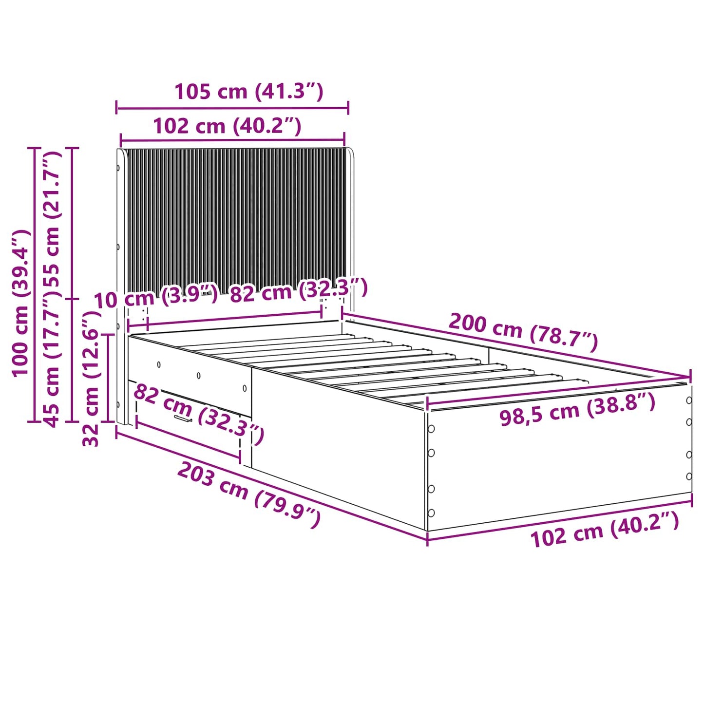 vidaXL Καλάθι με αποθήκη και κεφαλάρι Sonoma Δρυς 100 x 200 cm