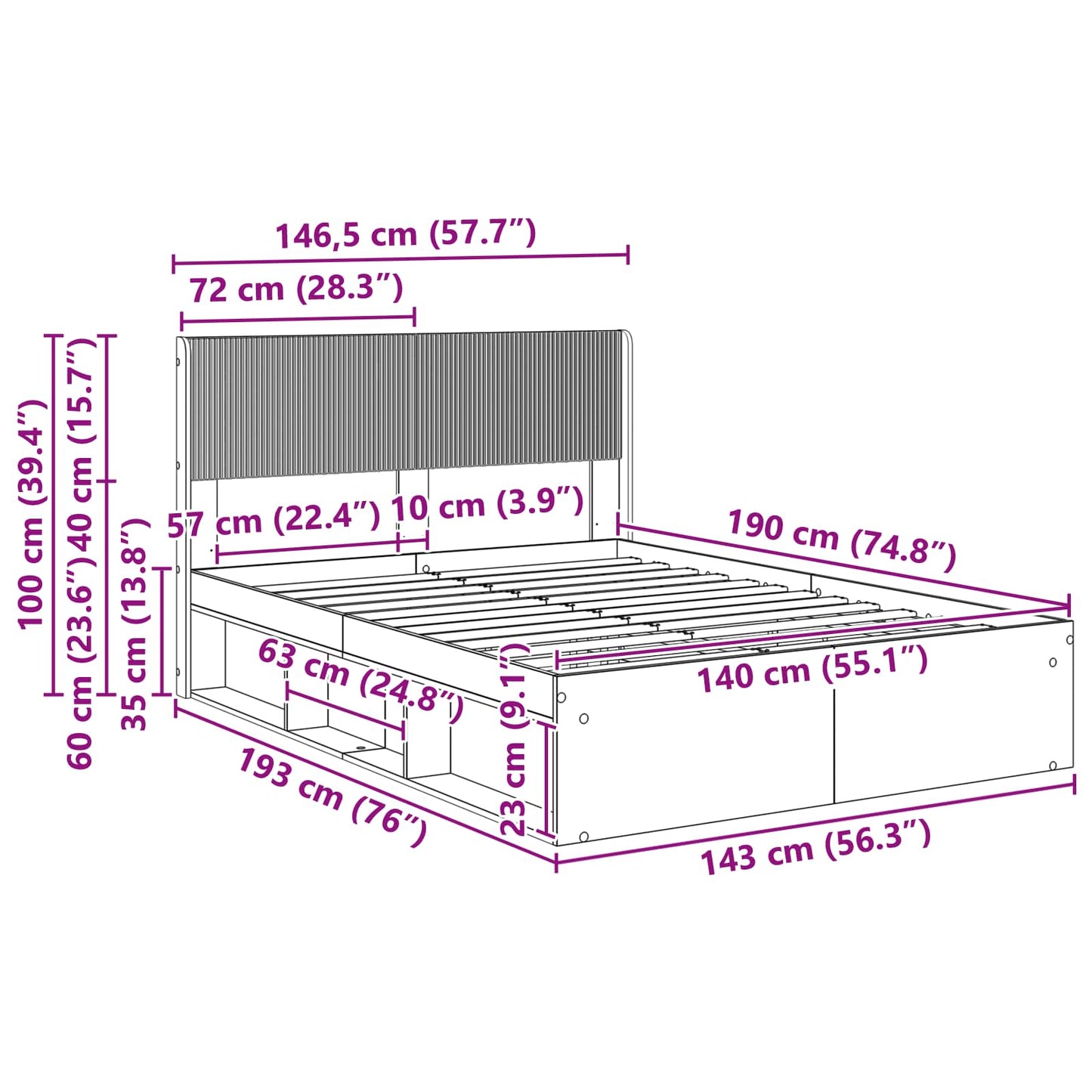 vidaXL Καλάθι με αποθήκη και κεφαλάρι Artisan Δρυς 140 x 190 cm