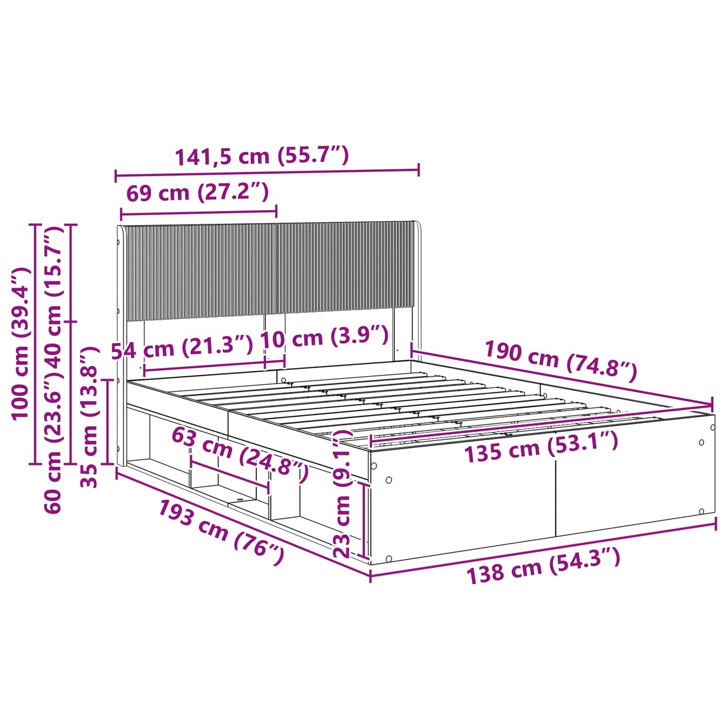 vidaXL Καλάθι με αποθήκη και κεφαλάρι Γκρι Sonoma 135 x 190 cm