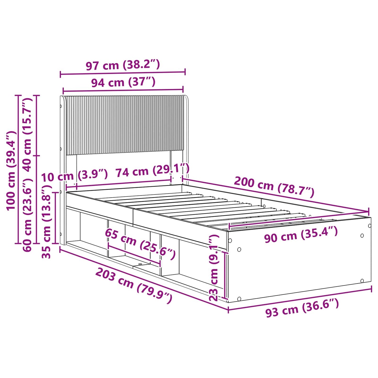 vidaXL Καλάθι με αποθήκη και κεφαλάρι Μαύρο 90 x 200 cm