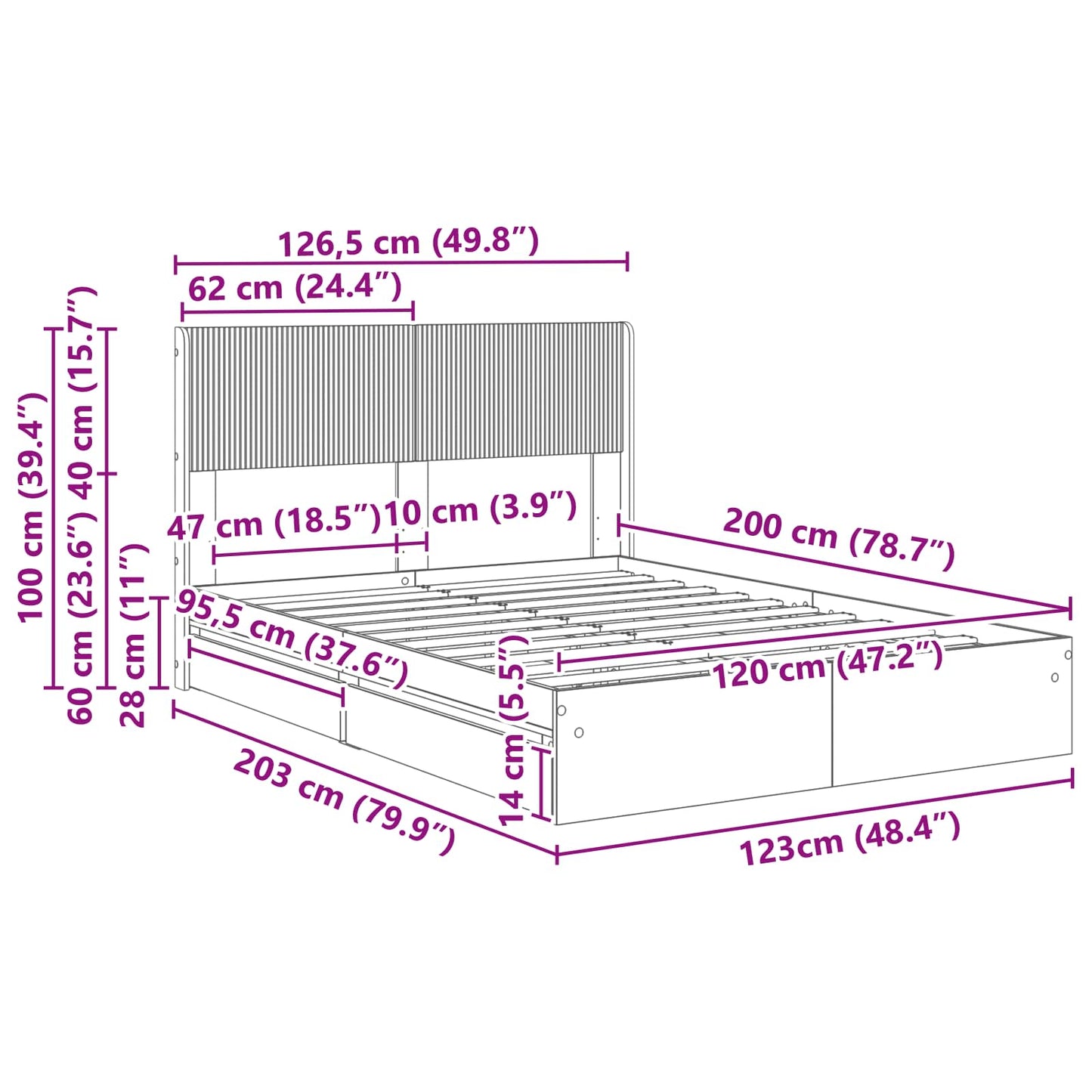 vidaXL Καλάθι με αποθήκη και κεφαλάρι Sonoma Δρυς 120 x 200 cm