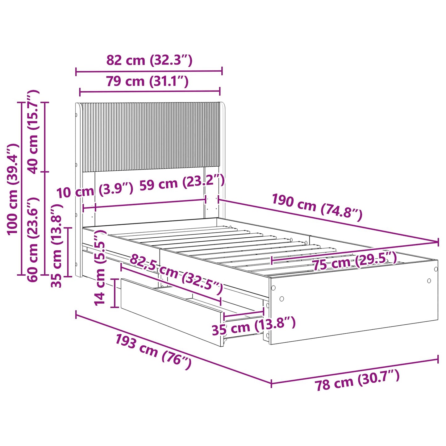vidaXL Καλάθι με αποθήκη και κεφαλάρι Sonoma Δρυς 75 x 190 cm