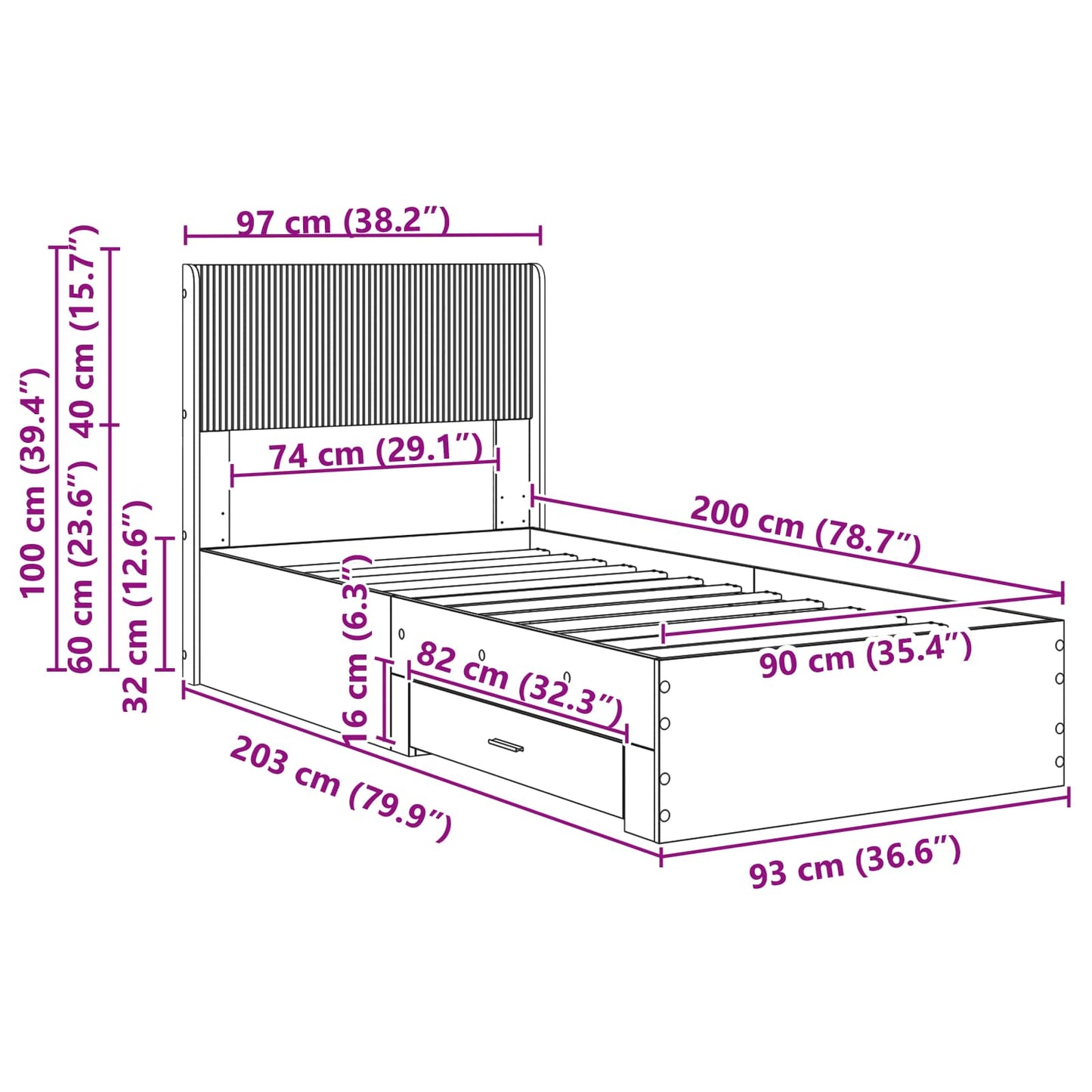 vidaXL Καλάθι με αποθήκη και κεφαλάρι Artisan Δρυς 90 x 200 cm