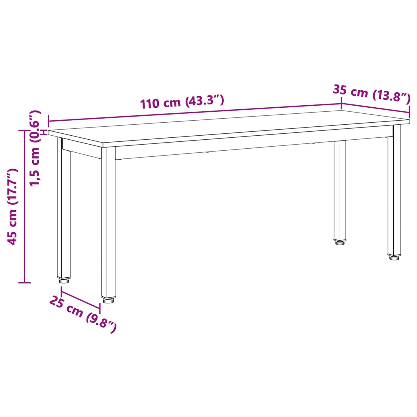 vidaXL παγκάκι Φυσικό 110 x 35 x 45 cm Στερεά ξυλεία πεύκου