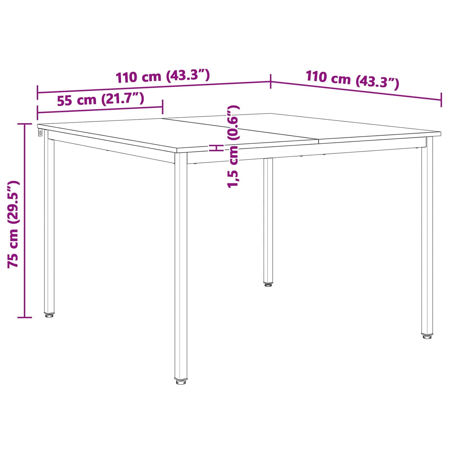 vidaXL Τραπεζαρία Φυσικό 110 x 110 x 75 cm Στερεά ξυλεία πεύκου