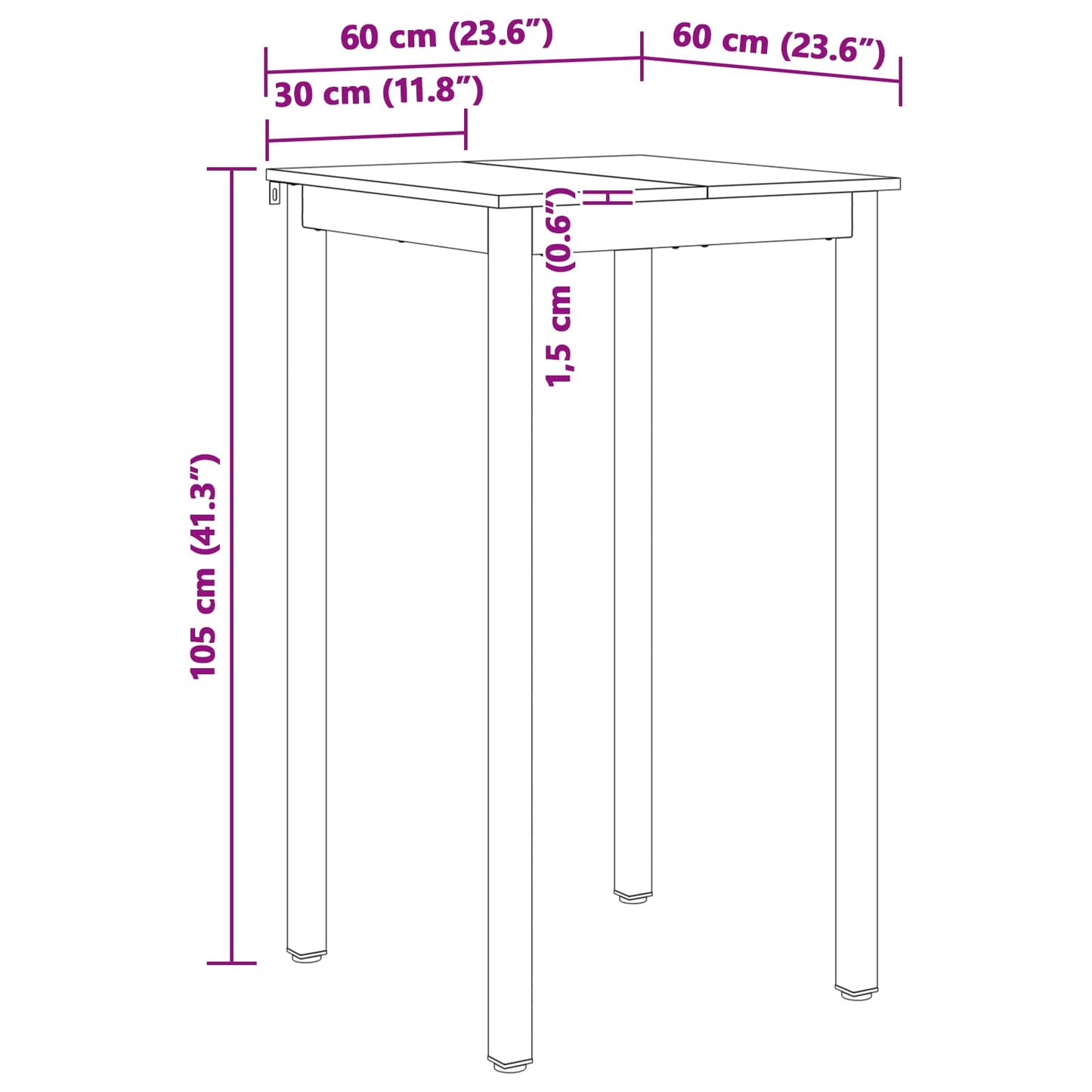 vidaXL Τραπέζι μπαρ Λευκό 60 x 60 x 105 cm Στερεά ξυλεία πεύκου