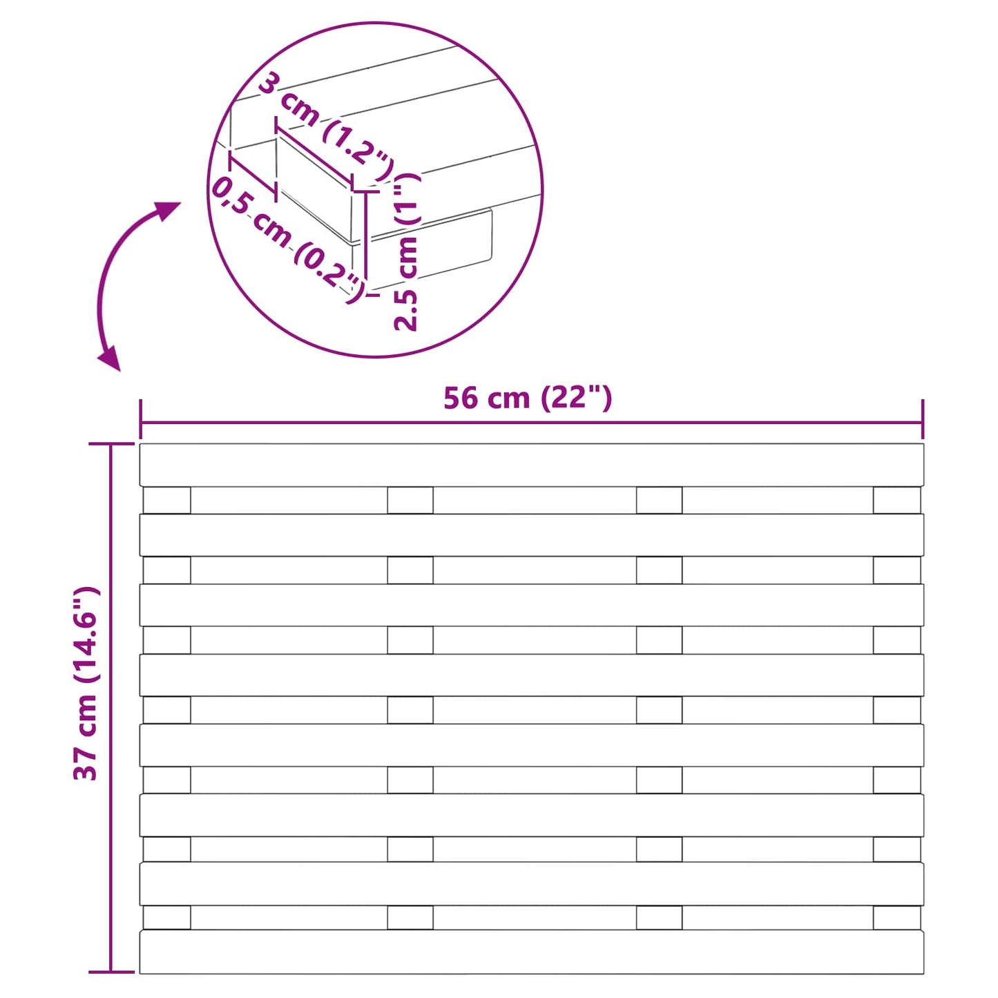 vidaXL Πατάκι μπάνιου Καφέ 56 x 37 x 2,5 εκ Στερεό Ξύλο Ακακίας