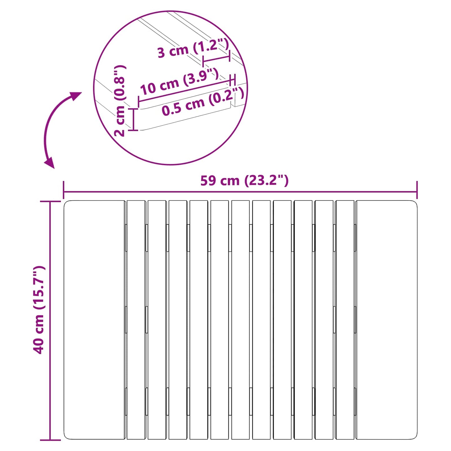 vidaXL Πατάκι μπάνιου Μονόχρωμο Καφέ 59 x 40 εκ Στερεό Ξύλο Ακακίας