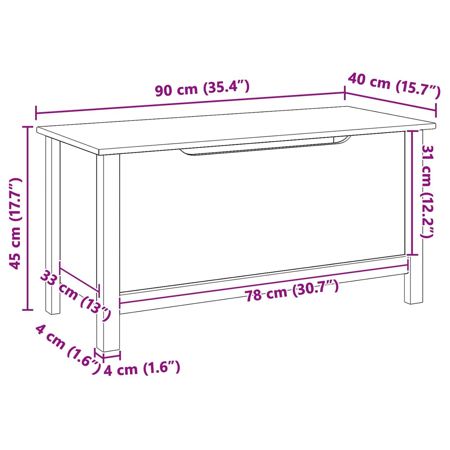 vidaXL Κουτί αποθήκευσης HILL Μέλι Καφέ 90 x 40 x 45 cm Στερεό πεύκο