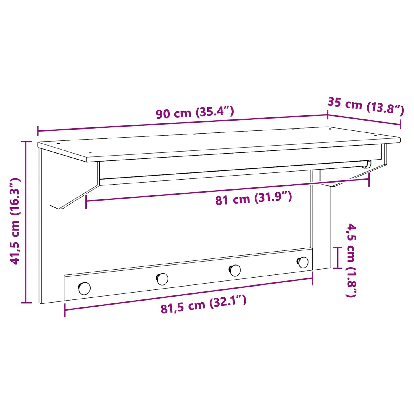 vidaXL Κρεμάστρα Μέλι Καφέ 90 x 35 x 41.5 εκ. Στερεό ξύλο πεύκου