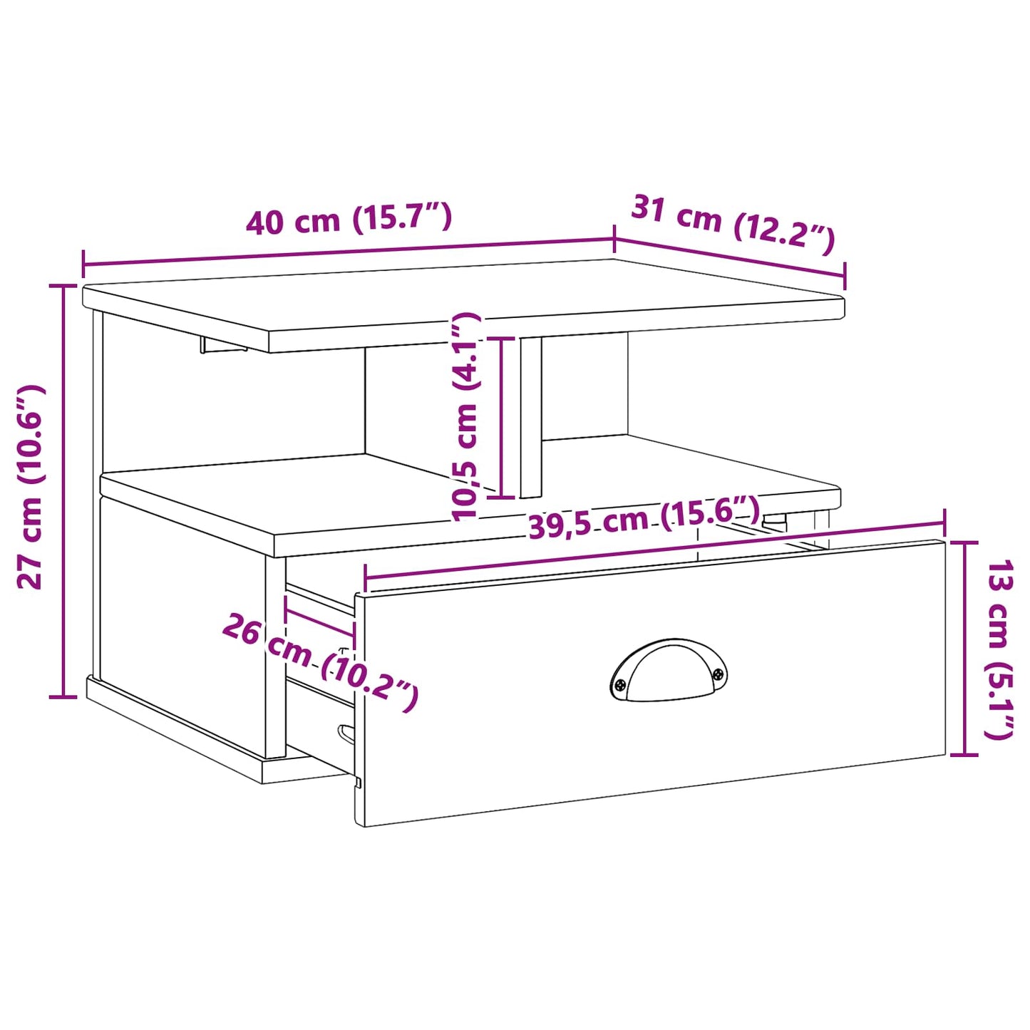vidaXL Κομοδίνο με συρτάρι Λευκό 40 x 31 x 27 εκ. Στερεό ξύλο πεύκου
