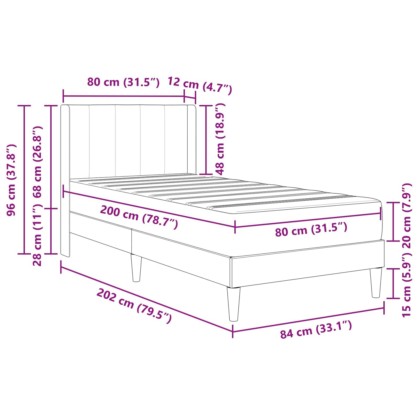 vidaXL Σκελετός κρεβατιού με στρώμα Μπλε 80 x 200 cm Βελούδο