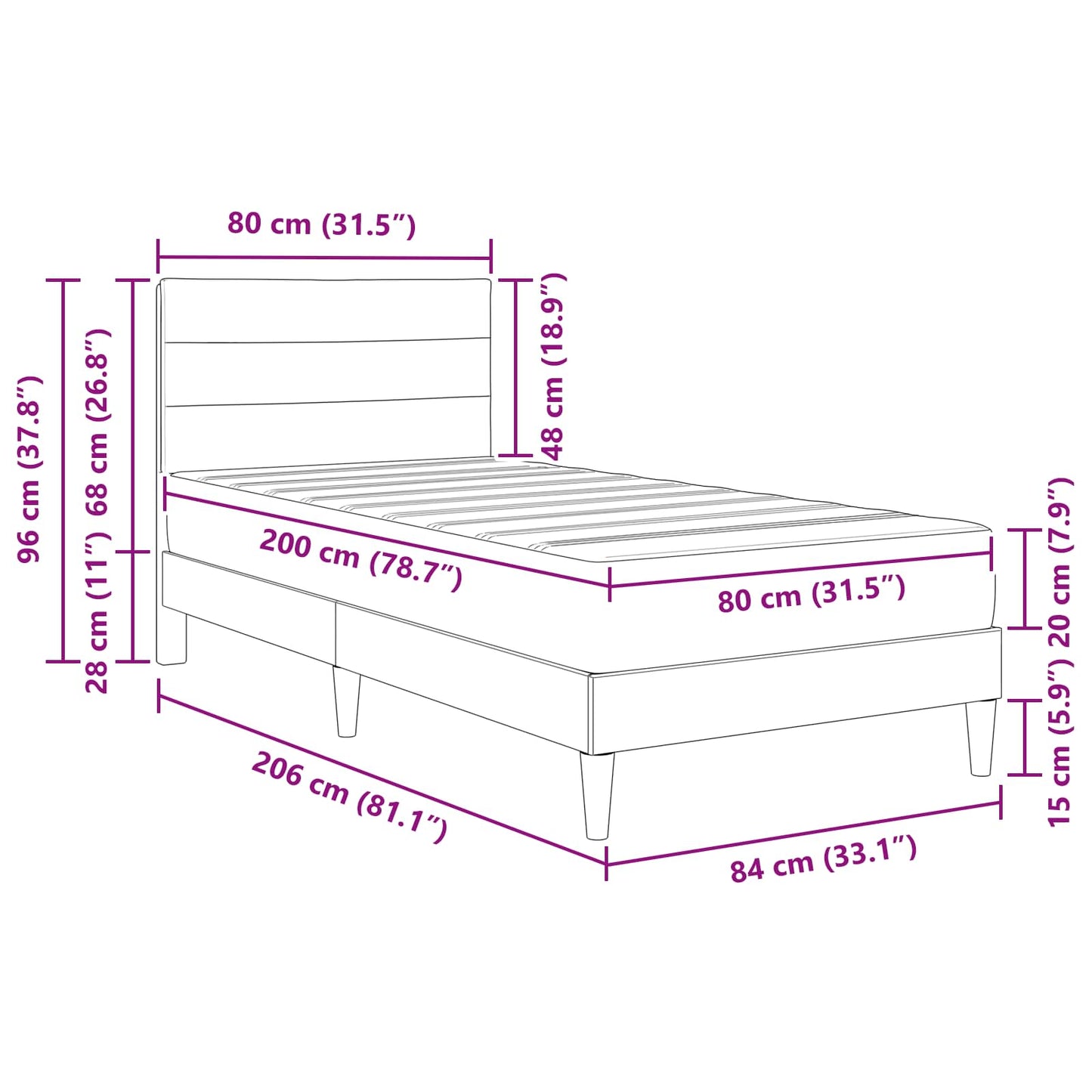 vidaXL Σκελετός Κρεβατιού Σκούρο Γκρι 80 x 200 cm Πολυεστέρας