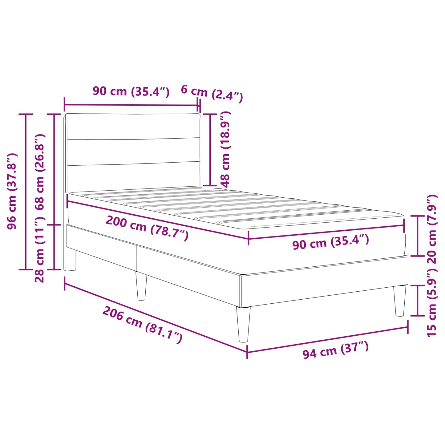 vidaXL Σκελετός Κρεβατιού Taupe 90 x 200 cm Πολυεστέρας