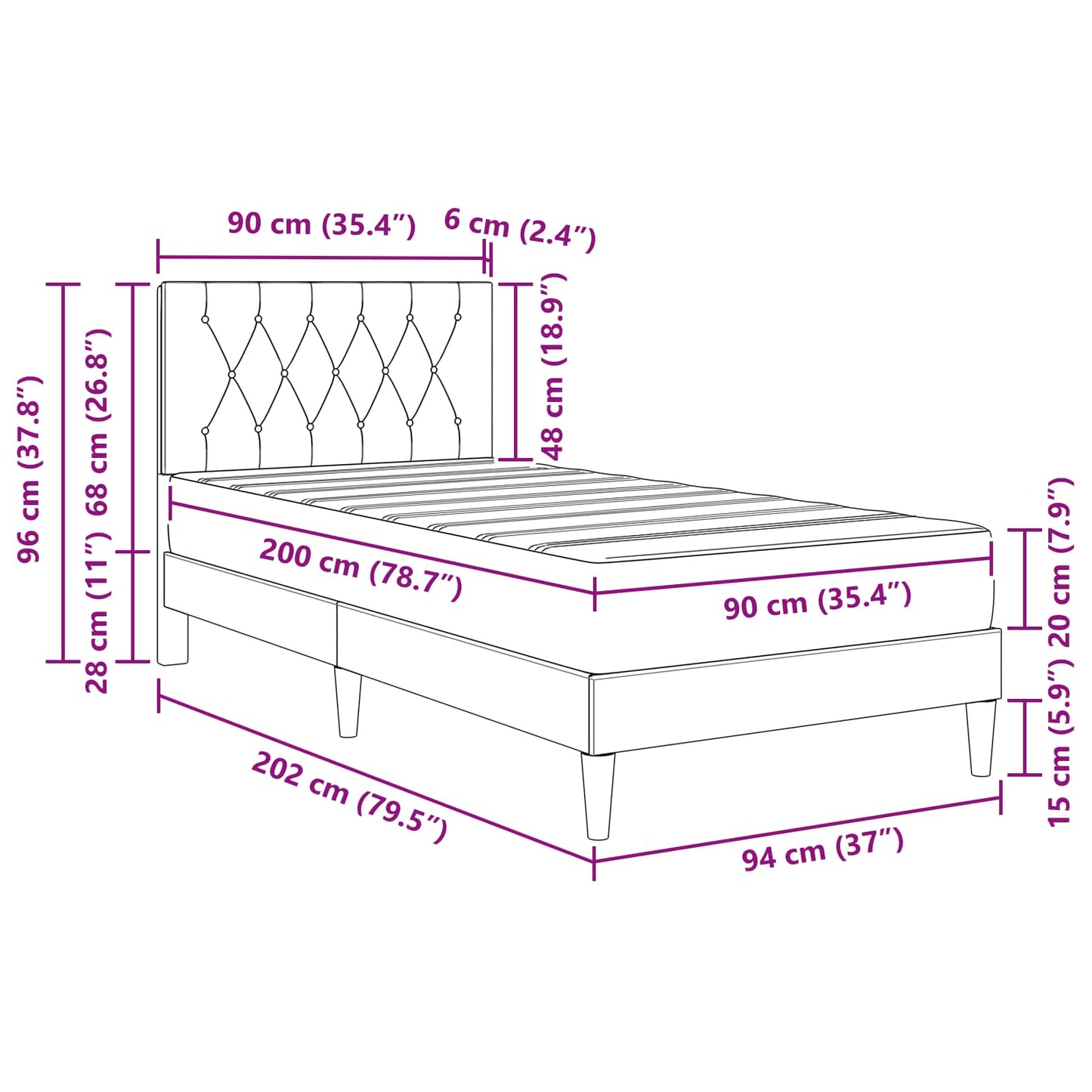 vidaXL Σκελετός κρεβατιού με στρώμα Μαύρο 90 x 200 cm Βελούδο