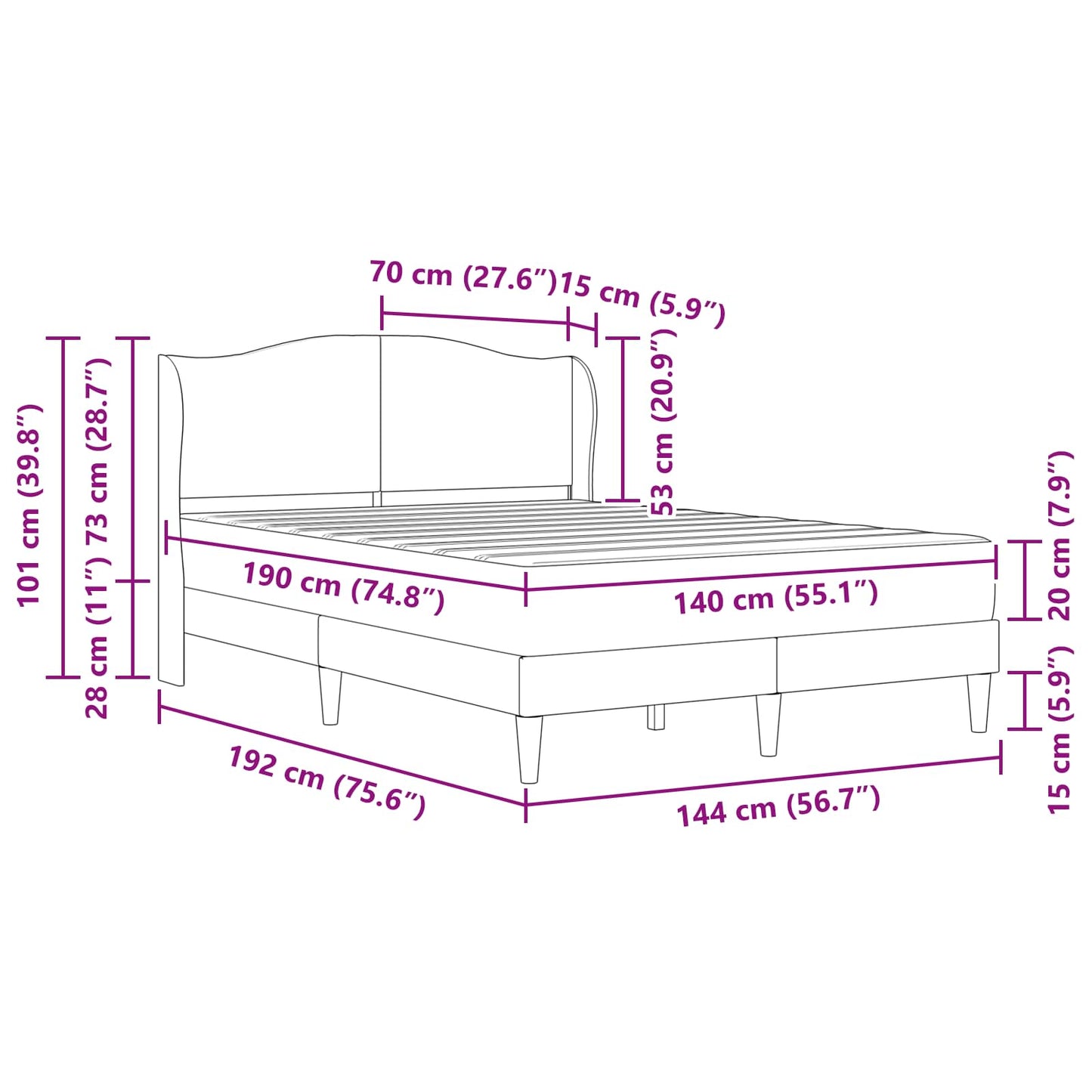 vidaXL Σκελετός Κρεβατιού με κεφαλάρι Λευκό 140 x 190 cm Τεχνητό Δέρμα
