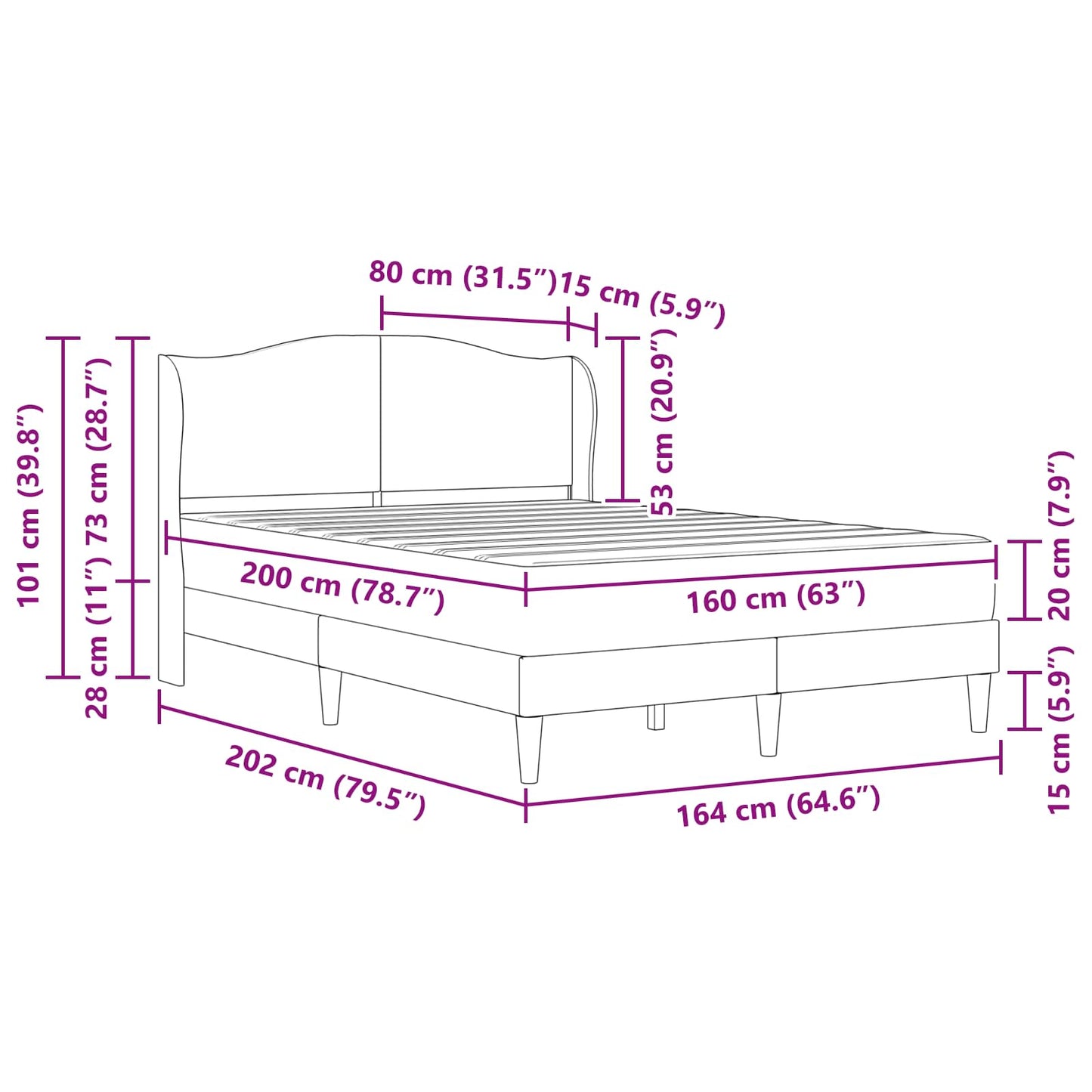 vidaXL Σκελετός Κρεβατιού με κεφαλάρι Λευκό 160 x 200 cm Τεχνητό Δέρμα