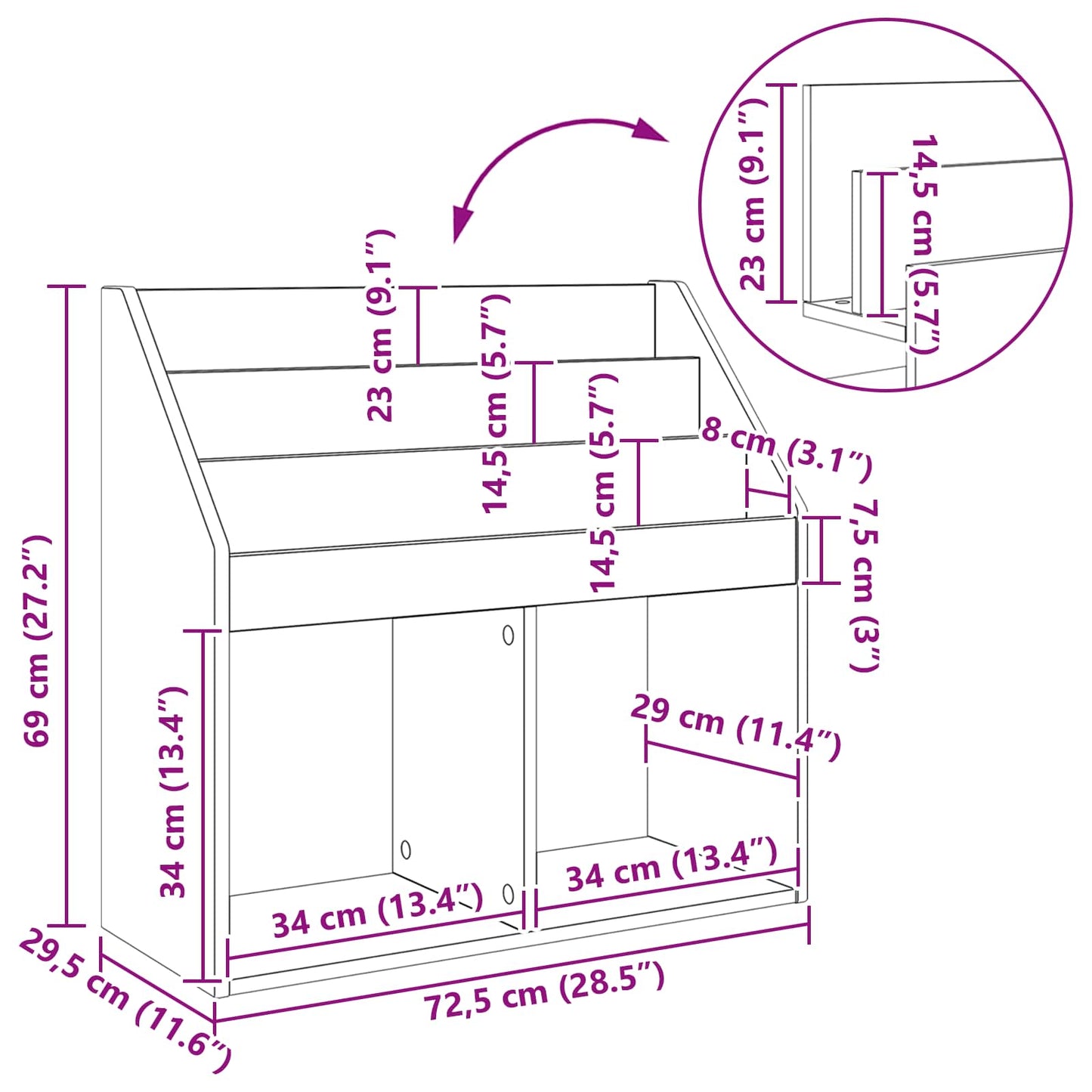 vidaXL Βιβλιοθήκη Παιδιών Μαύρο 72,5 x 29,5 x 69 εκ Επεξεργασμένο ξύλο