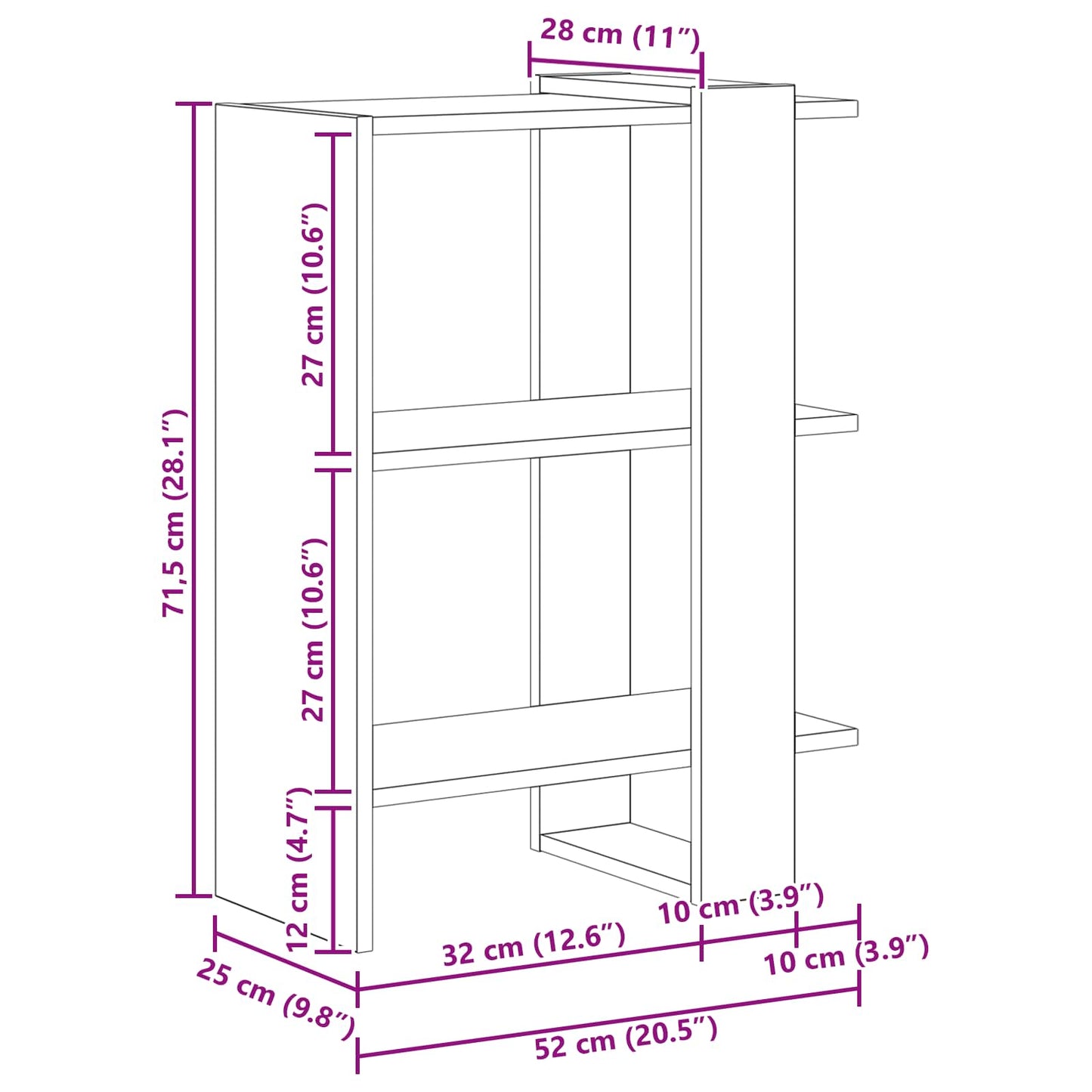 vidaXL Ράφι Βιβλίων 2 επίπεδα 52 x 25 x 71,5 εκ Επεξεργασμένο Ξύλο