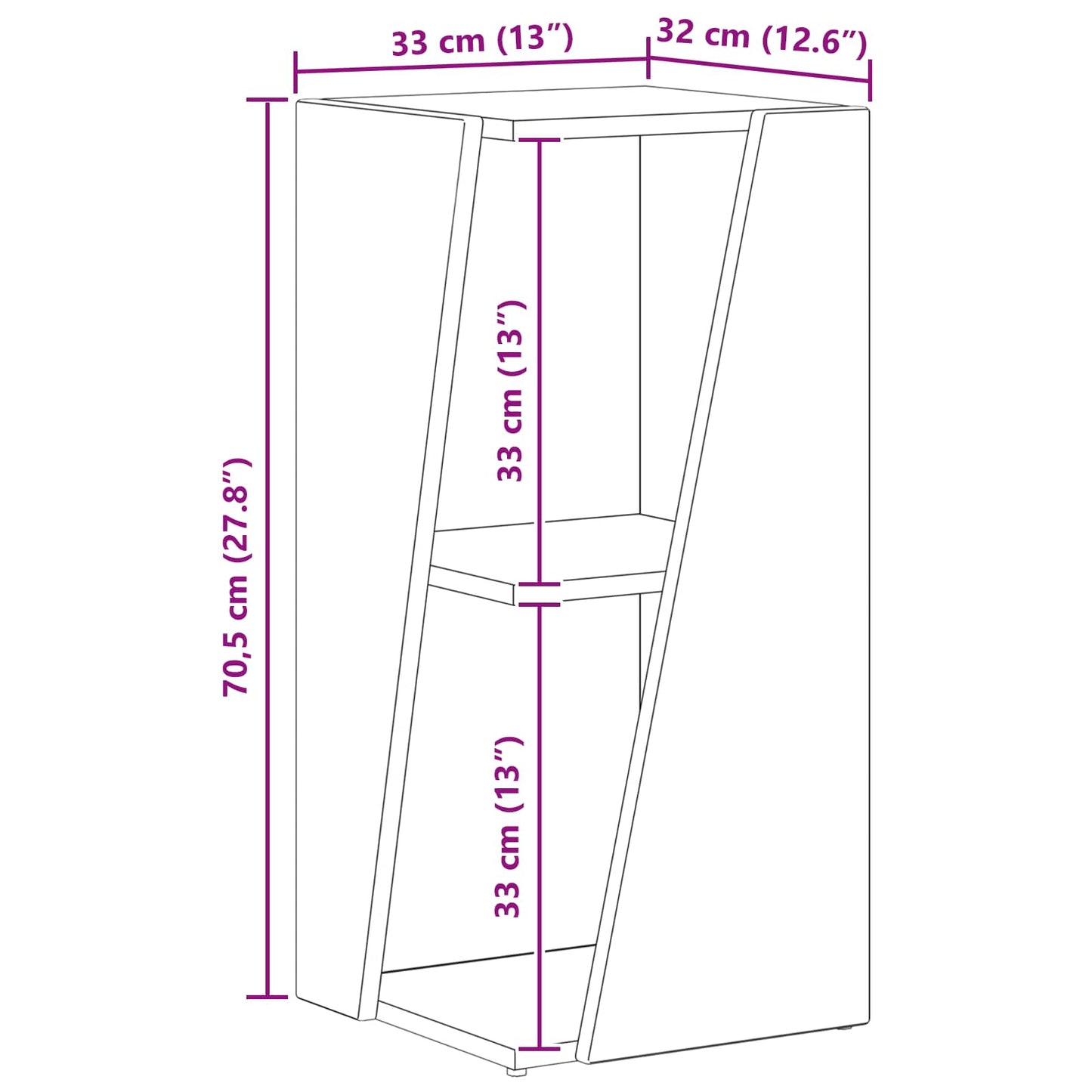 vidaXL Πλευρικό Ράφι Παλιό ξύλο 33 x 32 x 70,5 εκ Επεξεργασμένο ξύλο