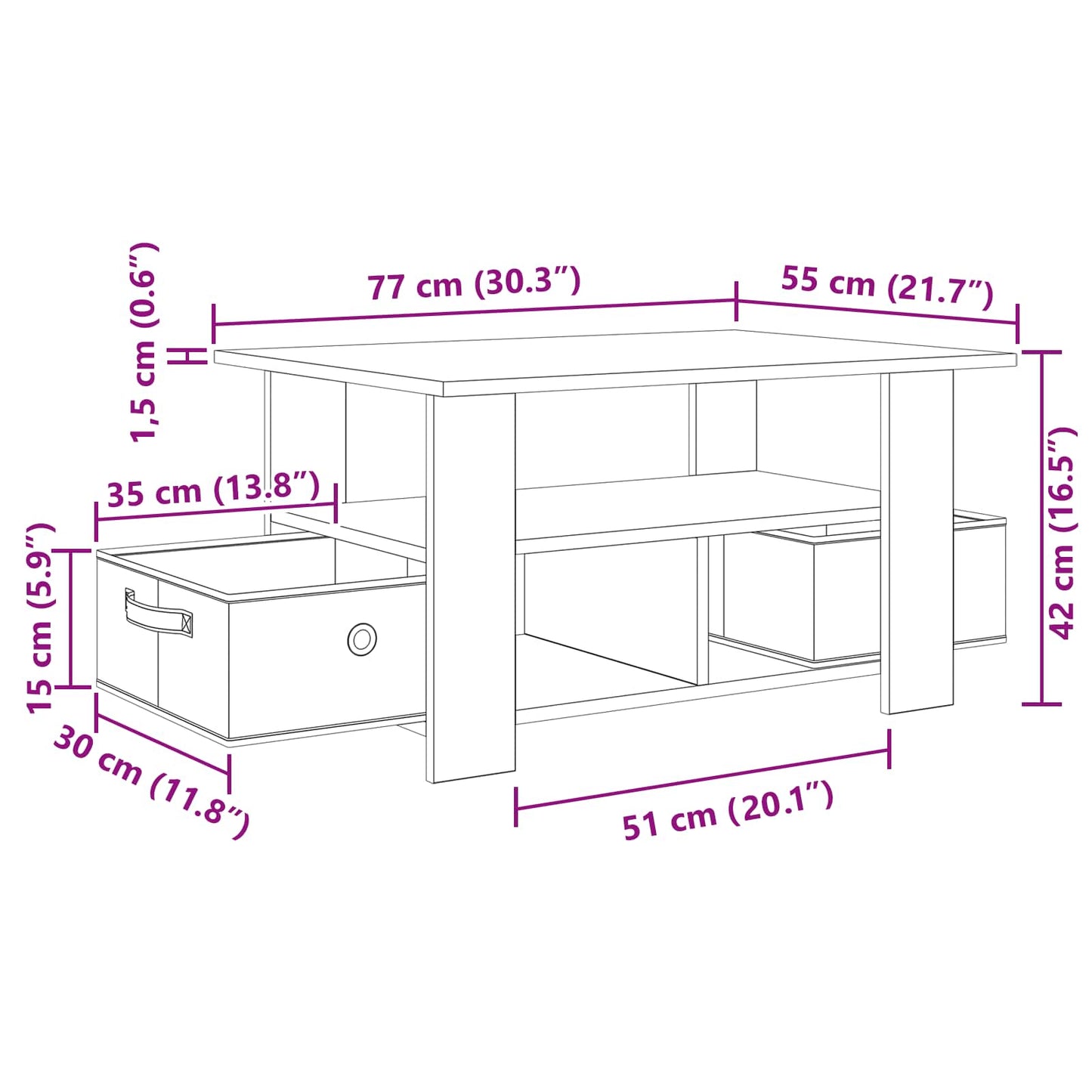 vidaXL Τραπεζάκι σαλονιού με συρτάρι Artisan Oak 77 x 55 x 42 εκ.