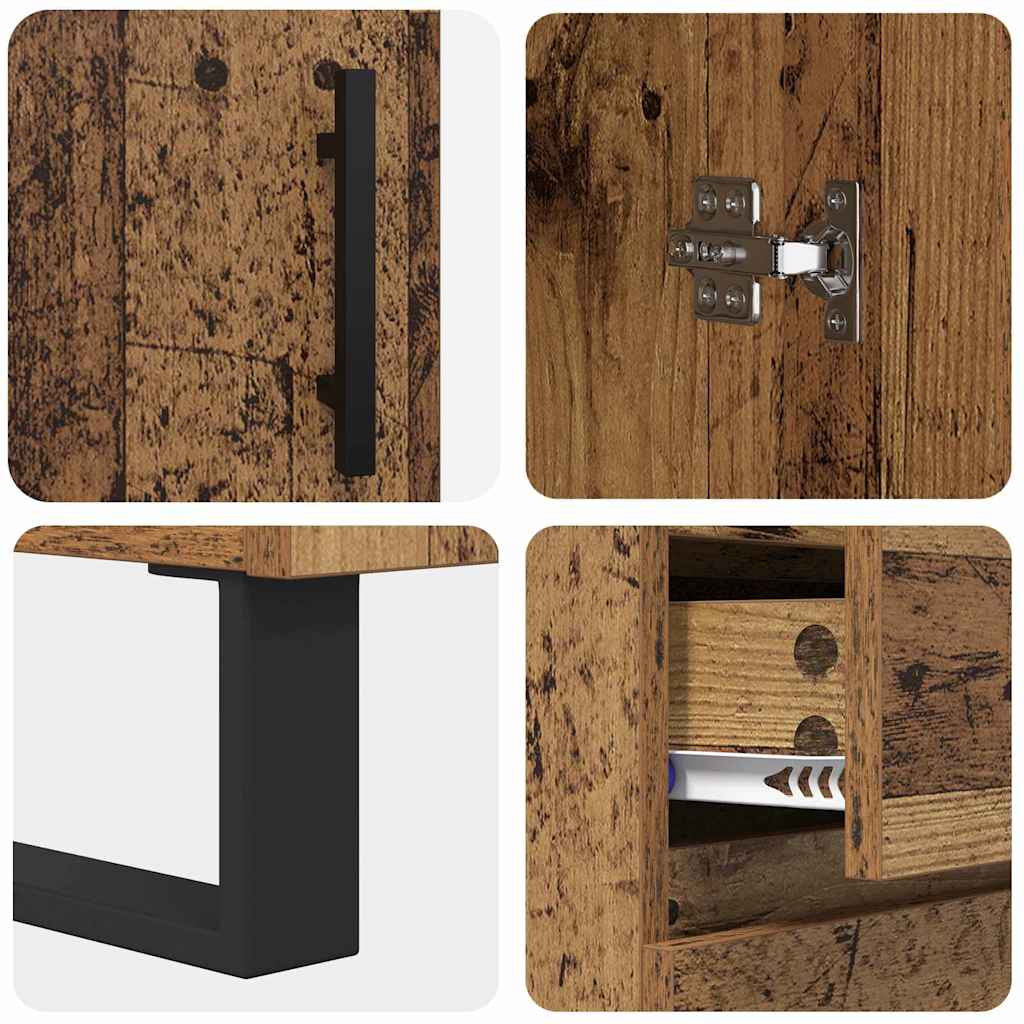 vidaXL Highboard με συρτάρι 2 pcs Παλιό Ξύλο Σύνθετο Ξύλο και Γυαλί