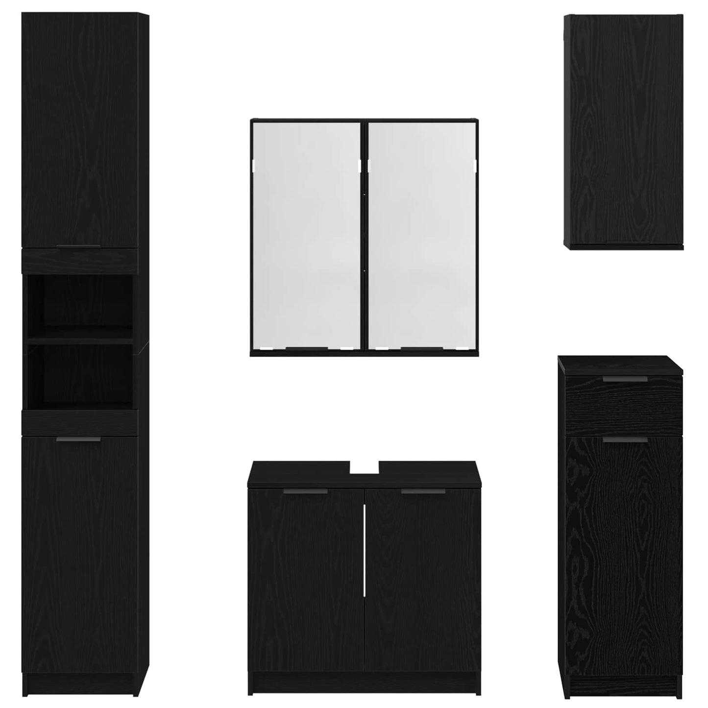 vidaXL Σετ Επίπλων Μπάνιου με ράφι 5 pcs Μαύρη Οξυά Επεξεργασμένο ξύλο