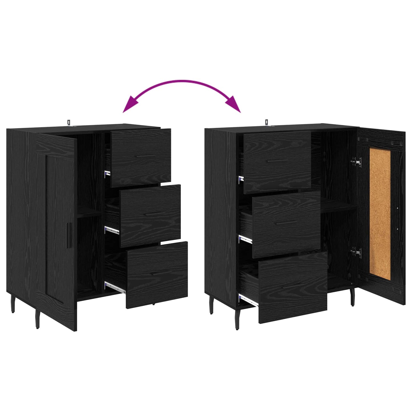 vidaXL Highboard με συρτάρι 2 pcs Μαύρη Οξυά Σύνθετο Ξύλο και Γυαλί