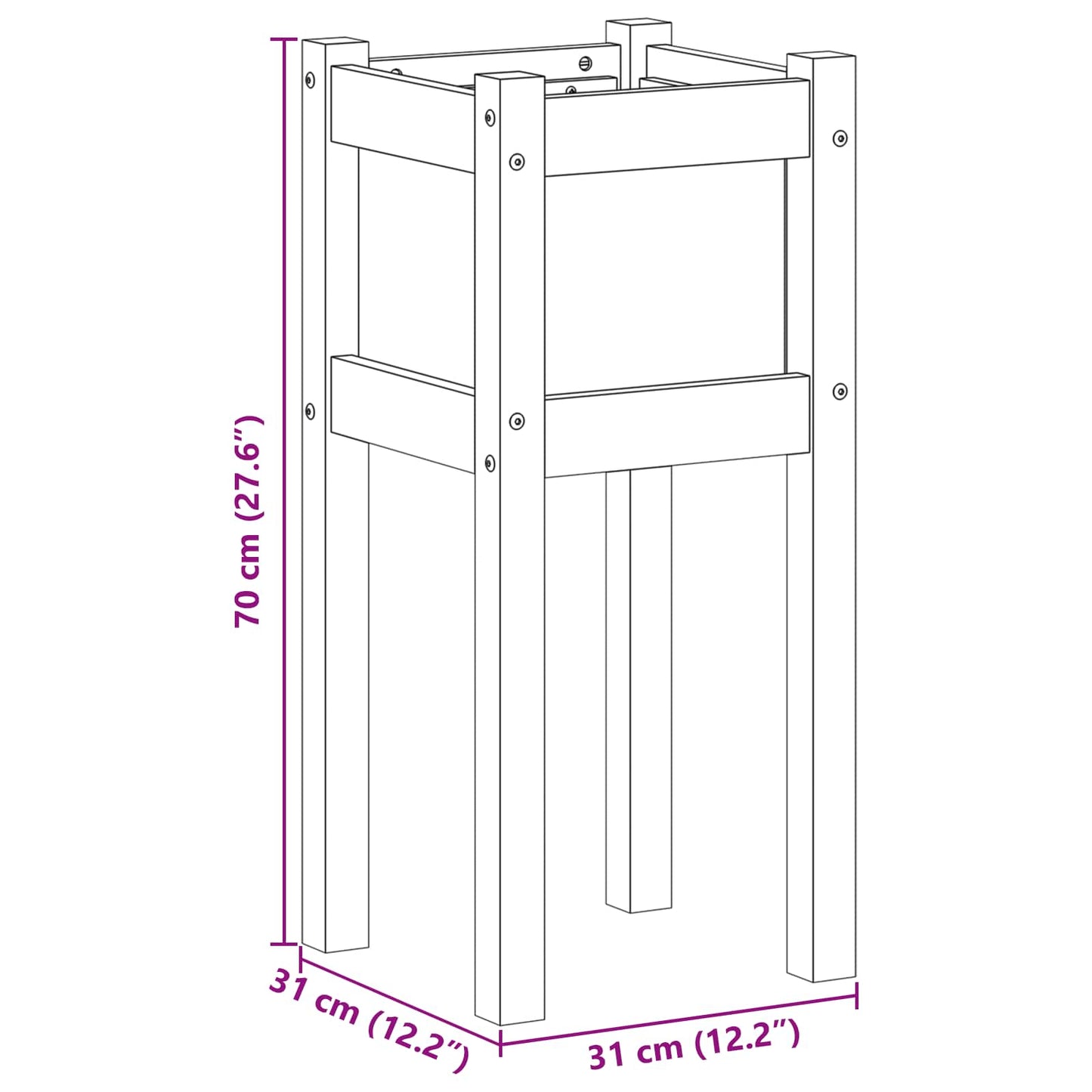 vidaXL Γλάστρα Κήπου Φύση 31 x 31 x 70 εκ Στερεά ξυλεία πεύκου